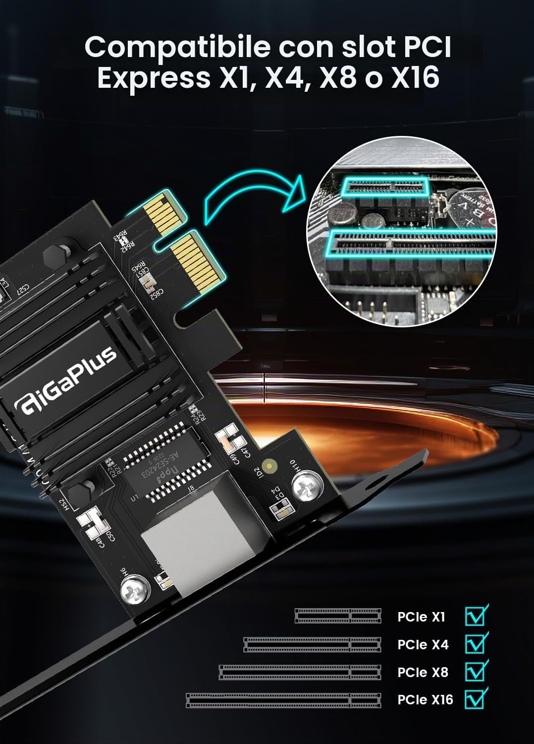 Scheda di rete PCIe da 2,5 Gb, scheda di interfaccia Ethernet GiGaPlus da 2500 Mbps, con Realtek RTL8125B, Wake on LAN, NIC da 2,5 G compatibile con Windows/Linux/MAC OS