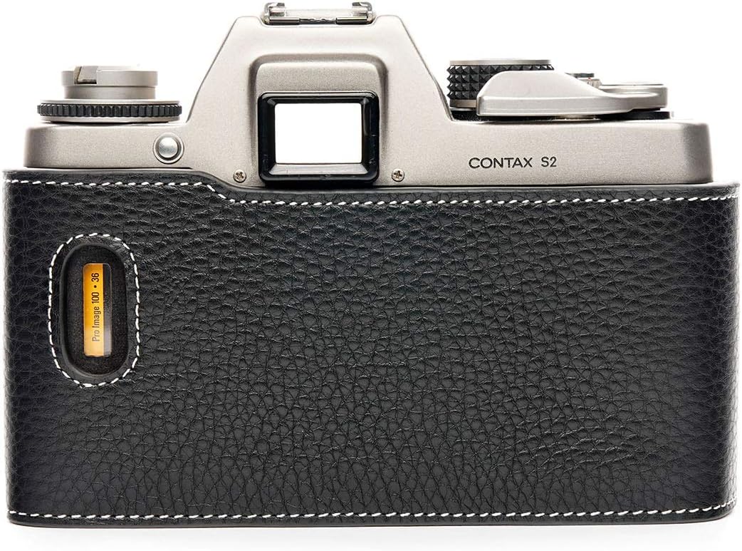 S2 Case, Handmade Genuine Real Leather Half Camera Case Bag Cover for Contax S2 Camera With Hand Strap (Black)