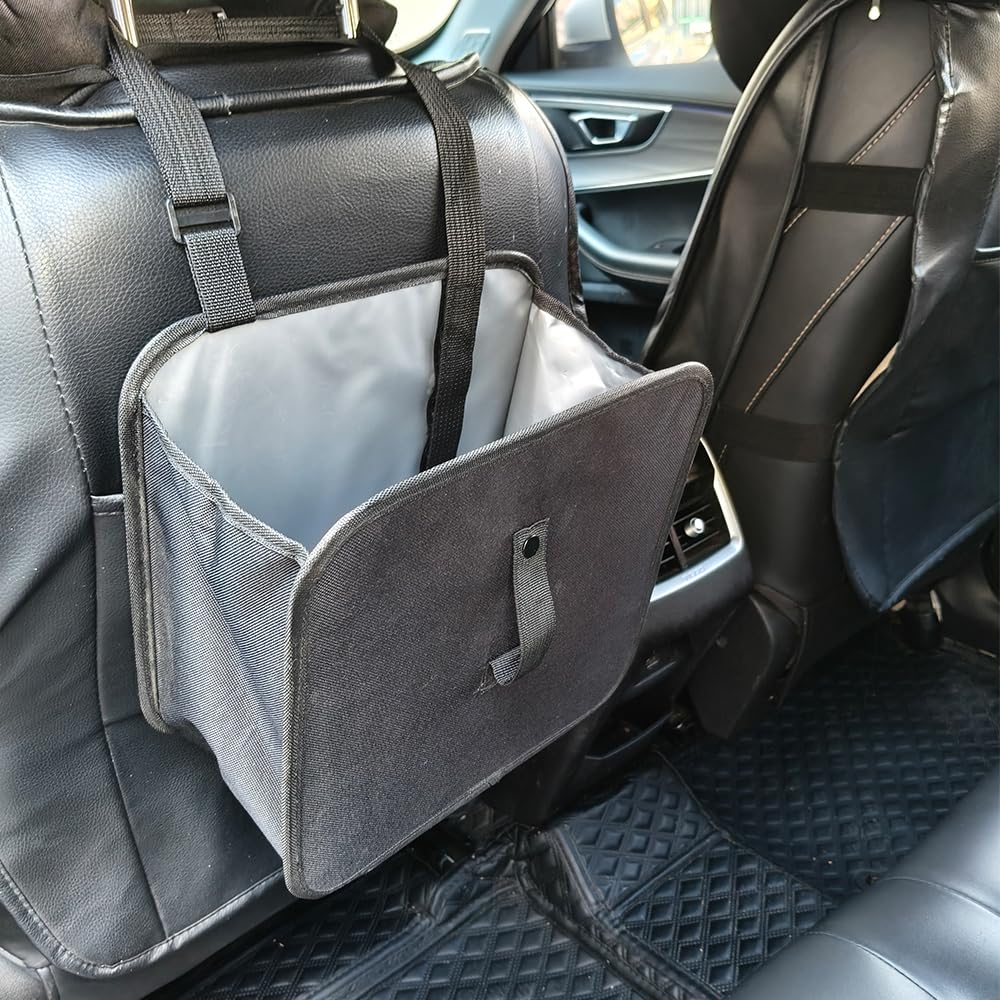 Foldable Car Trash Can with 30 Bags - Waterproof Hanging Auto Garbage Bin for Headrest & Console, Collapsible Travel Trash Bag Provides 2.8 Gallon Capacity for Compact Cars Sedan SUV (Large)