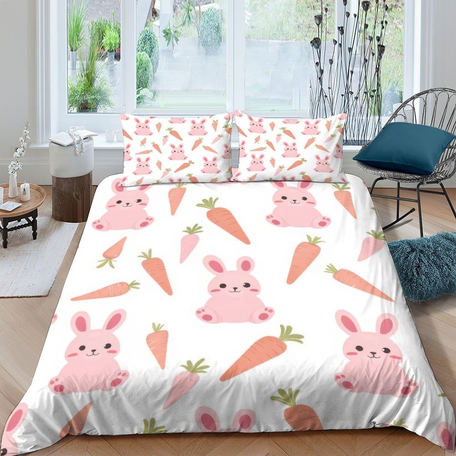 Ctjqhvkz Style-1 3D Printed Cute Bunny Fitted Sheet Microfiber Soft Carrot Bed Cover For Bedroom Dorm Guest Room Decor Mattress Protection Single（135X200cm）