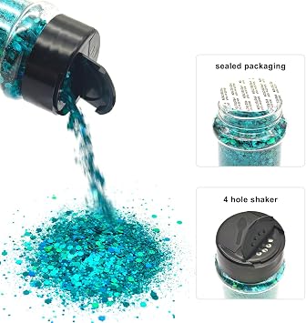 Teal - Green/Blue - Craft Glitter - 2oz Glitter Shaker Bright Colorful Holographic Mix Chunky Body Glitter Bulk Wholesale 24 Colors in Shaker Cosmetic Glitter - EBLB701