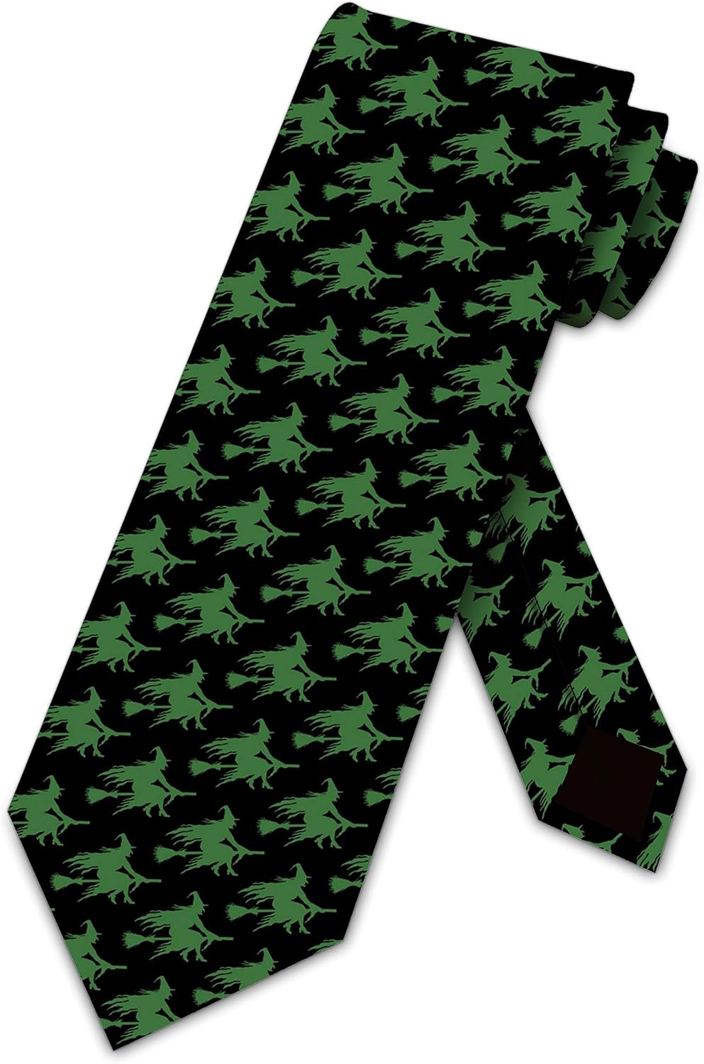 Three Rooker Halloween Ties Mens Green on Black Witch Neckties