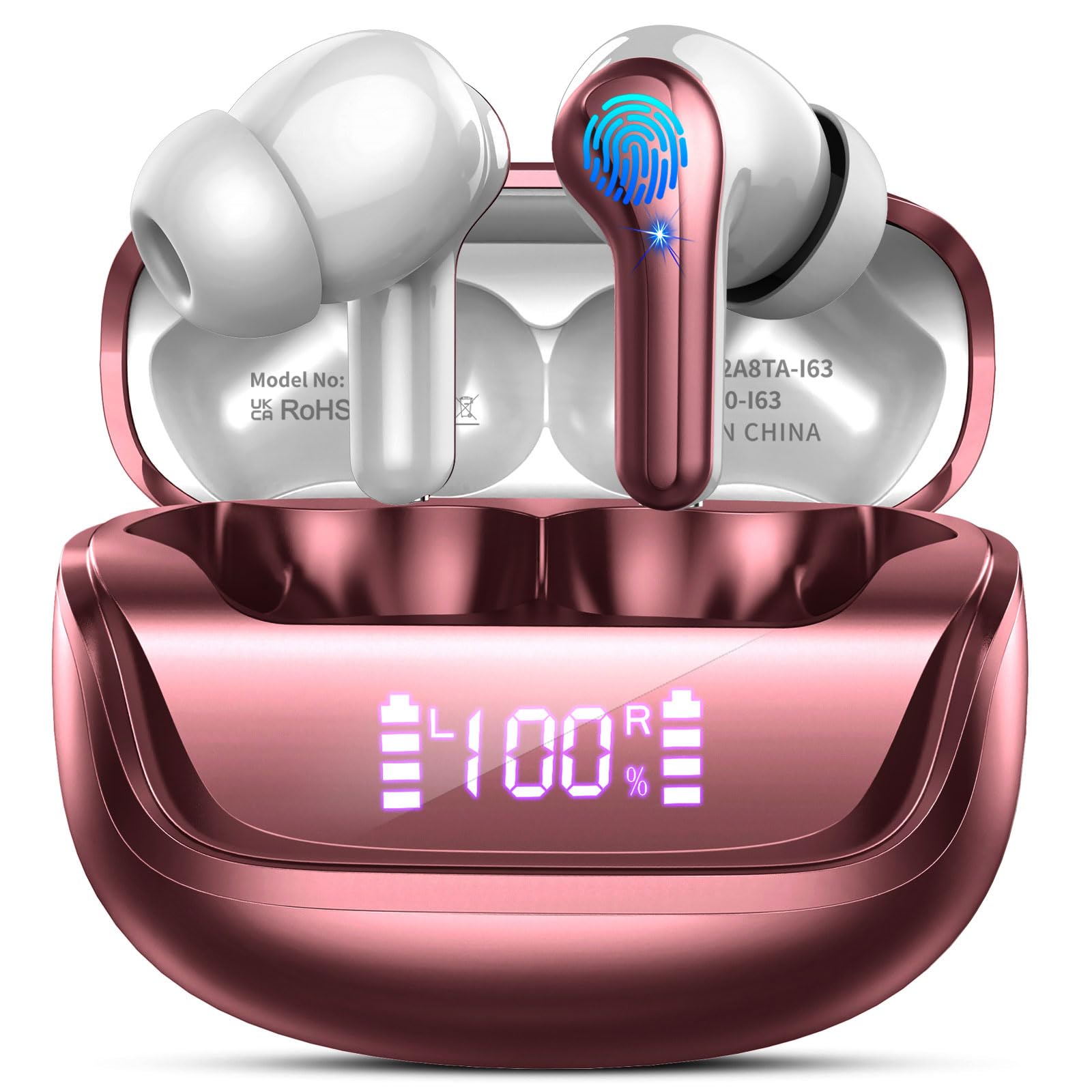 Cuffie Bluetooth, Auricolari Bluetooth 5.4 con 4 HD Mic, Cuffie Wireless In Ear Stereo HiFi, 45 Ore Cuffiette Bluetooth con LED Display, ENC Cancellazione Rumore, IP7 Impermeabili, Touch Control