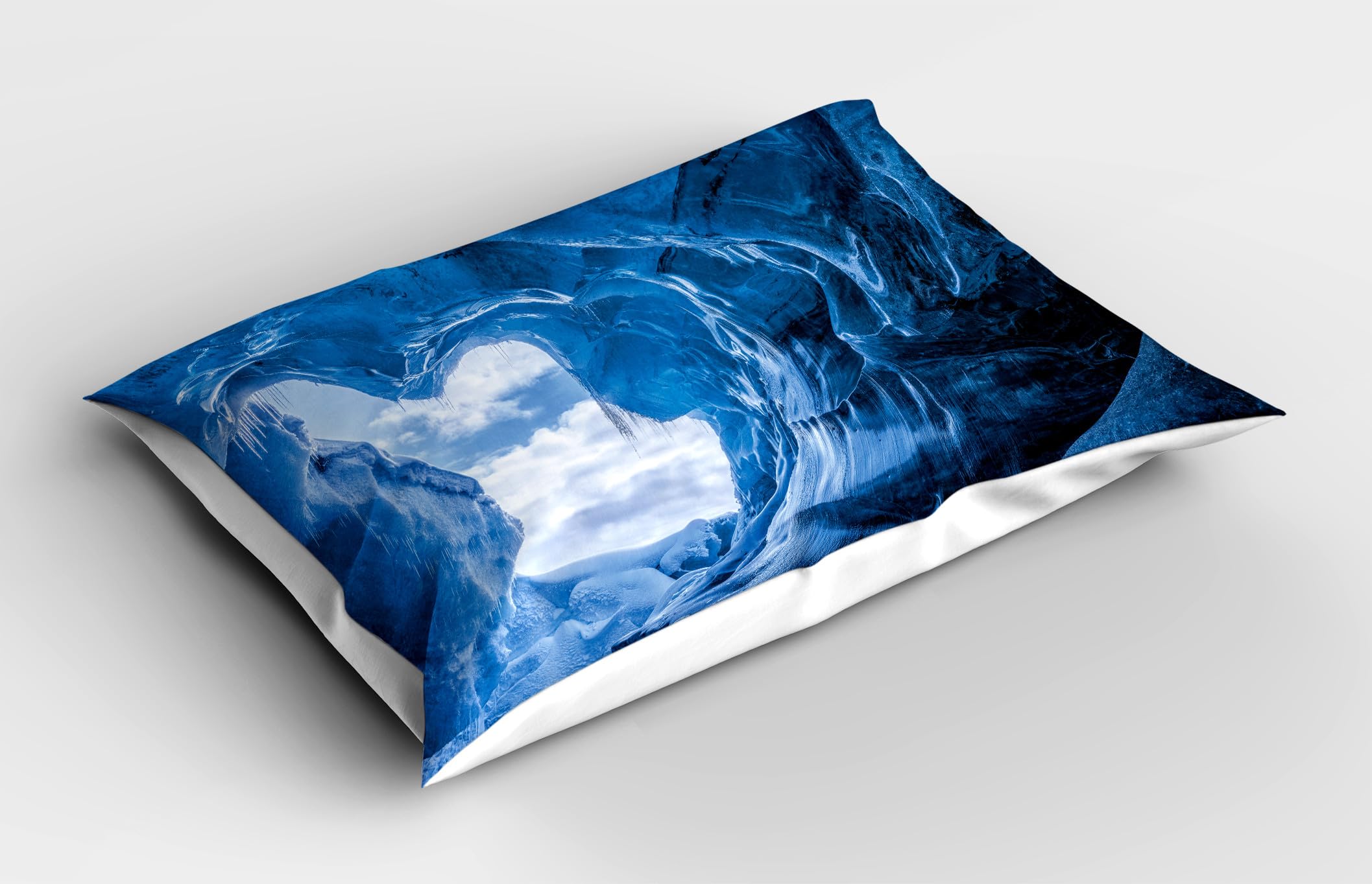 Ambesonne Natural Cave Pillow Sham Set of 2, Glacier Frozen Chilled Den in Iceland Natural Odd Forms Nordic Scandinavian Image, Quality Microfiber Bedding Item for All Seasons, 30