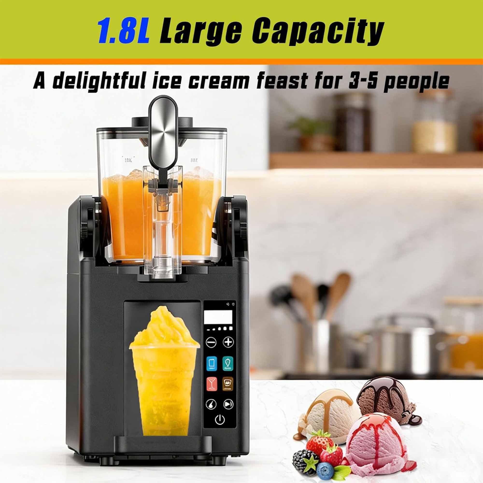 Máquina Inteligente De Bebidas Congeladas, Máquina De Granizados De 1.8l Con Pantalla Táctil 220w Con 4 Programas Preestablecidos Y Modo De Autolimpieza Y Máquina De Granizados Giratoria Rápida