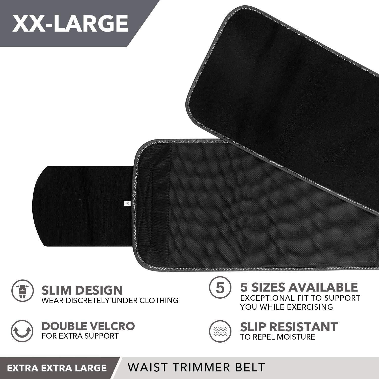 Day 1 Fitness Premium Durable Waist Trimmer Belt for Weight Loss, Abdominal Training - 5 Size Options, Small to XXL - Unisex