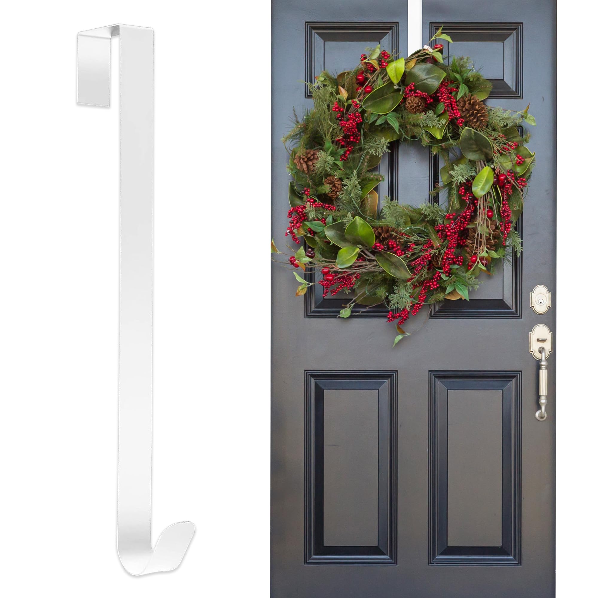 Volila White - 38Cm Door Wreath Hanger For Front Door 38Cm/15In - Christmas Wreath Hanger - Durable And Versatile White Door Wreath Hook For Front Door Or Indoor Use - Metal Wreath Door Hanger