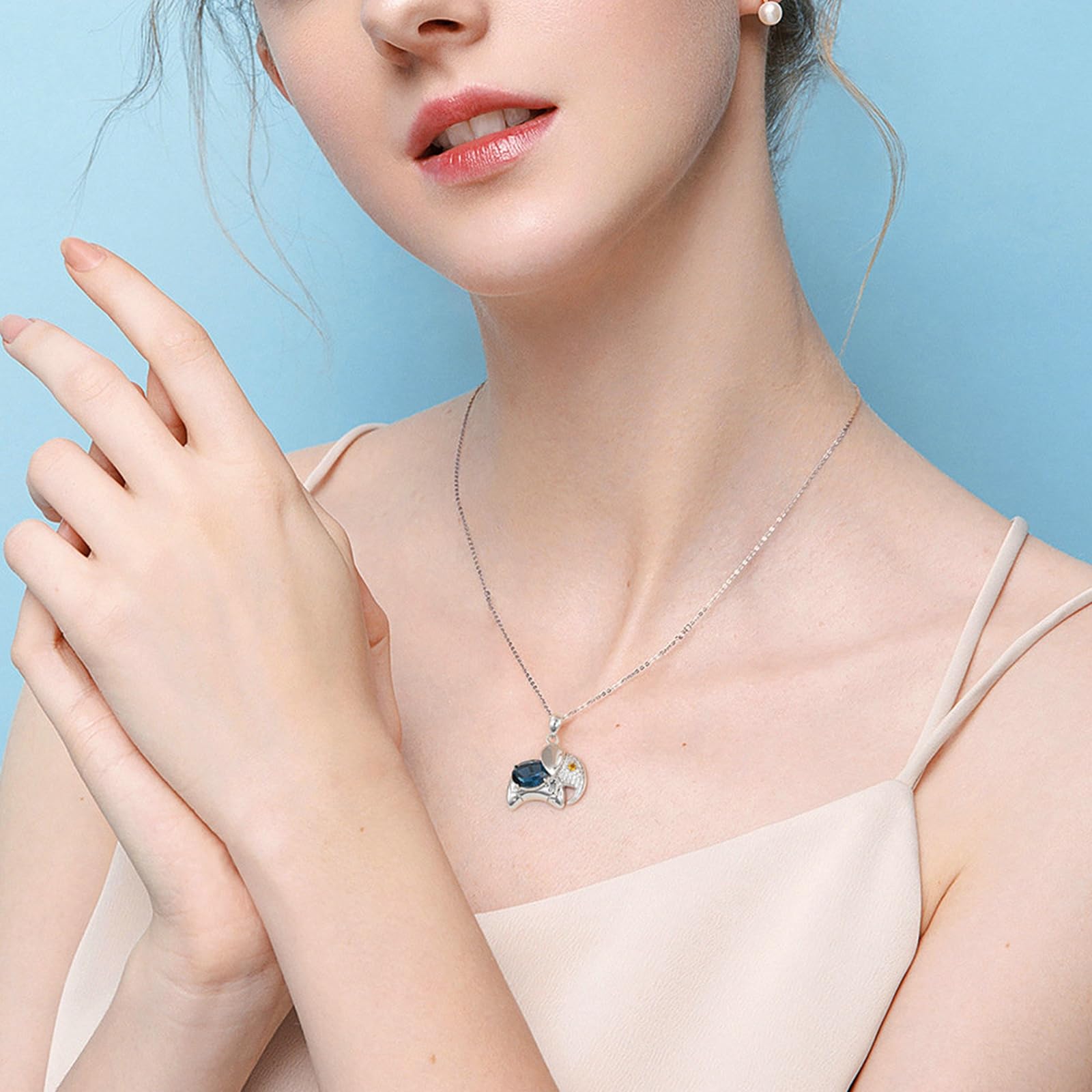 Collana Donna, Argento 925Collana con Ciondolo Elefante in Zirconia cubica 50cm, Argento