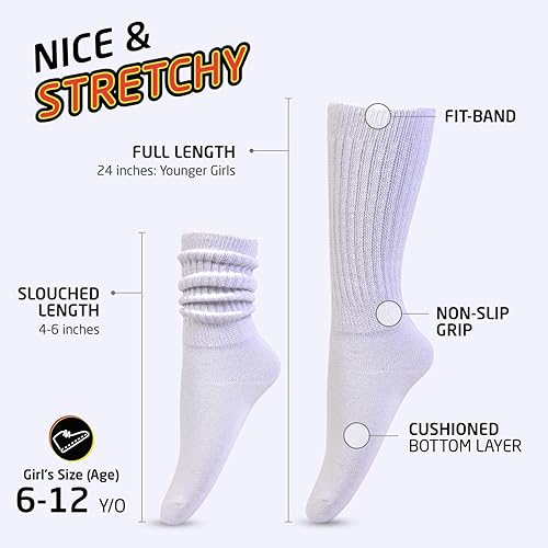 Miniatura 2 de HOT FEET Calcetines holgados para niñas, paquete de 6 calcetines altos apilados, calcetines largos de mezcla de algodón cálido para niños