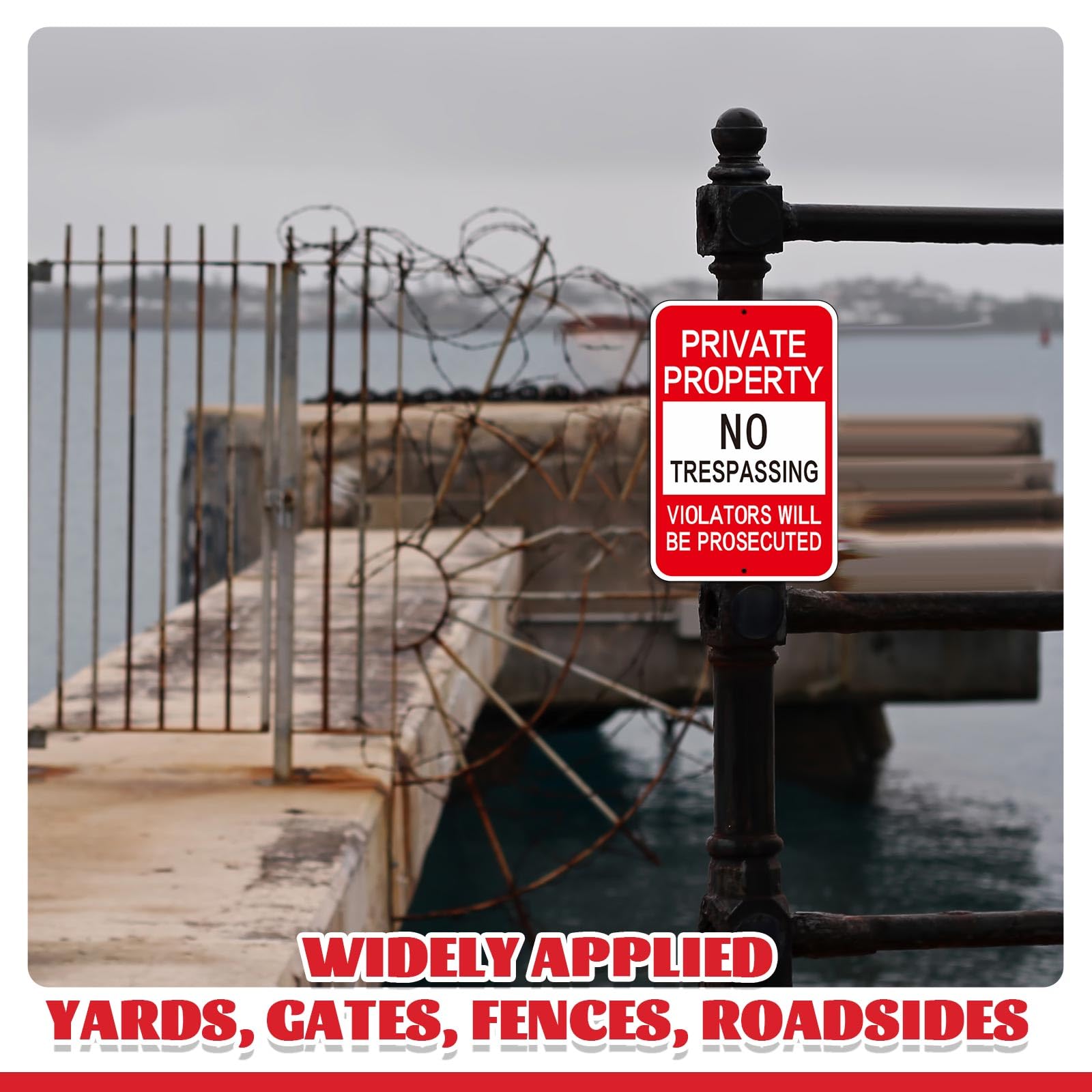 Amylove Paquete de 8 letreros grandes de propiedad privada con texto en inglés "No Trespassing", letreros de advertencia de aluminio para propiedad, resistentes a la intemperie, impermeables, para