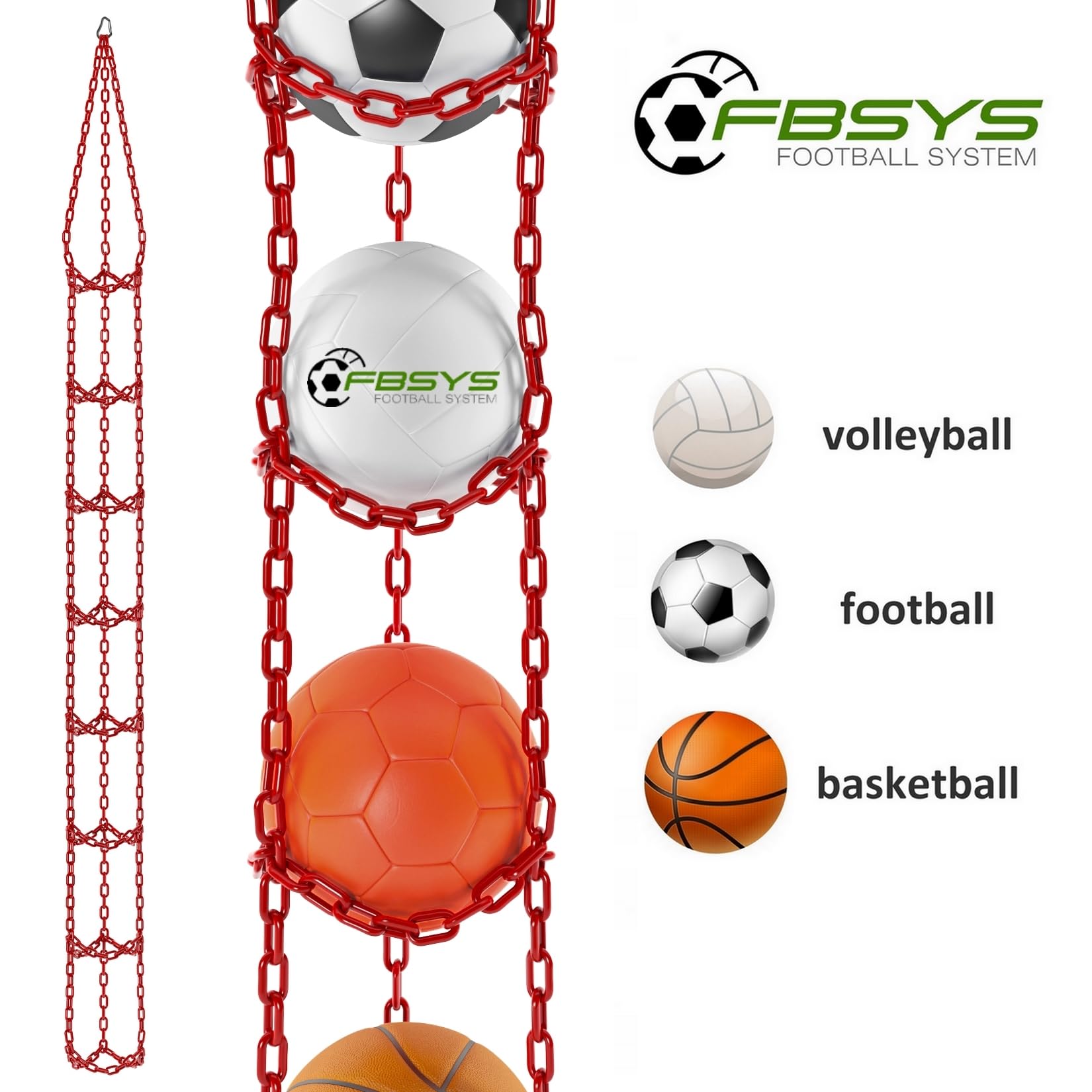 Ballhalter - Halter für 8 Bälle (Basketball, Fußball, Volleyball) - Veranstalter für Bälle - Rot