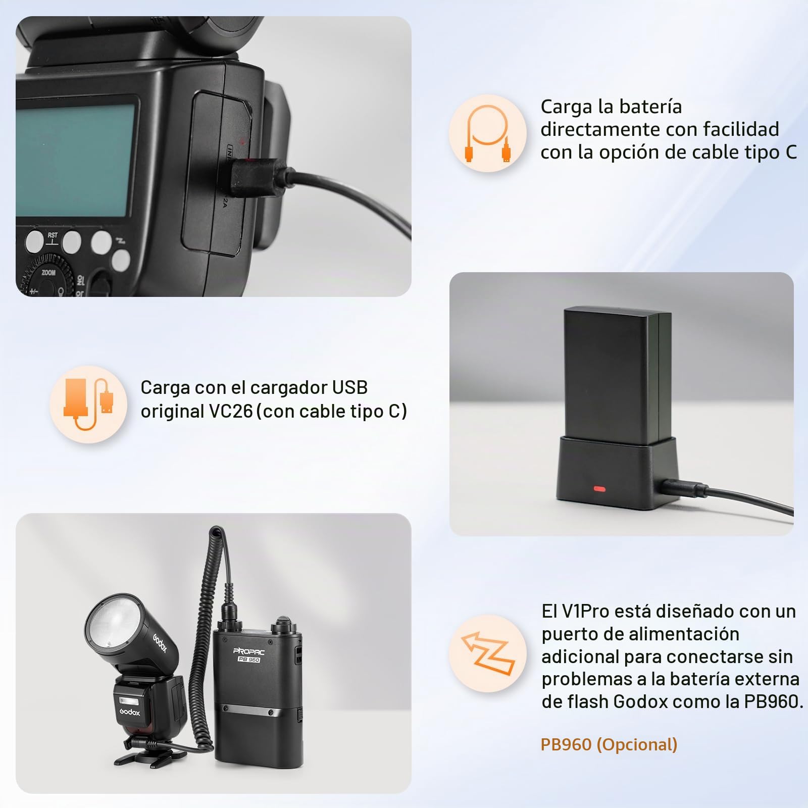 Godox V1Pro-S Flash Cámara 76Ws 2.4G TTL HSS 1/8000s Externa Flash SU-1 Li-Ion de la Batería Compatible para Sony