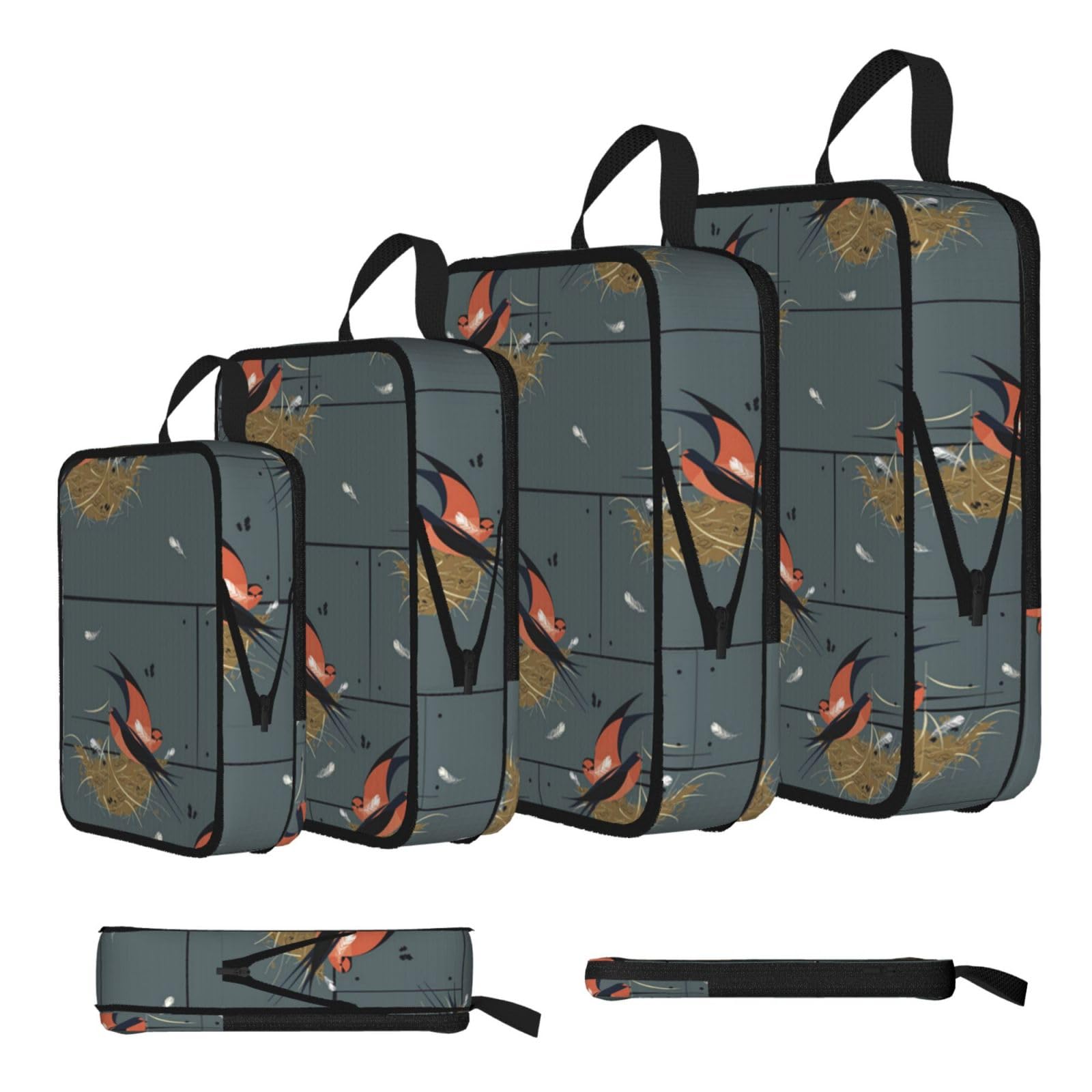 Barn Swallow In Graphite Print 4 Set Compression Packing Cubes For Suitcases,Expandable Storage Bags Organizers