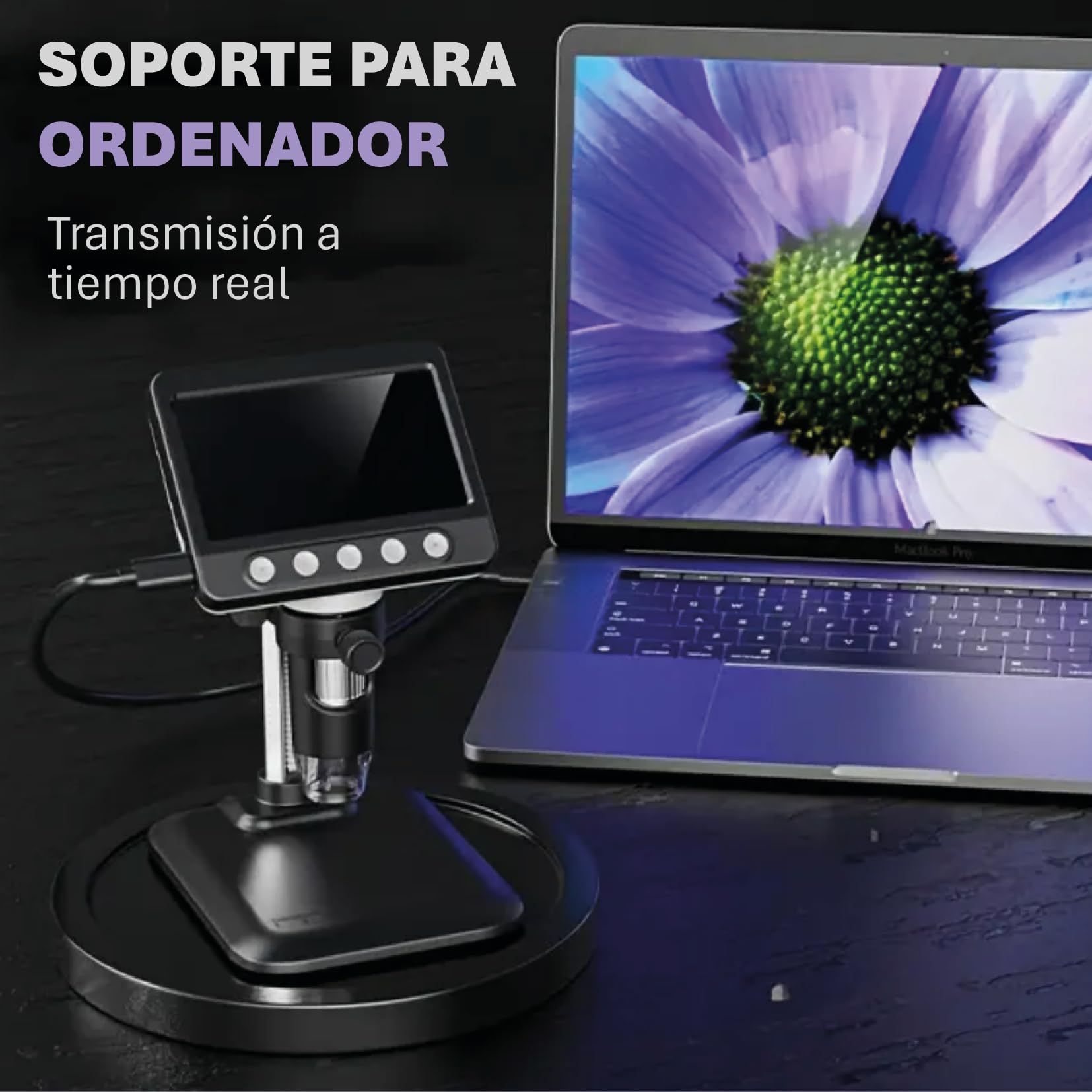 Microscopio Digital electrónico portátil con cámara de 4,3 Pulgadas y USB 2MP. Microscopio niños y Adultos 1080 y 1000x de Aumento. Ideal para deramtoscopios, inspección, investigación y educación