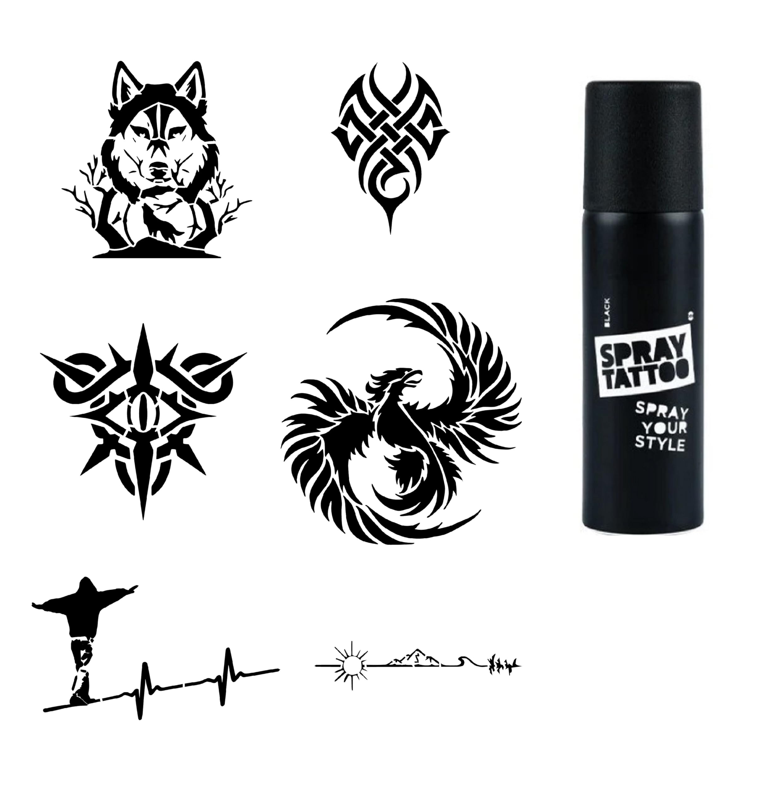Vahşi Modeler Spray Tattoo Geçici Dövme Seti Dark Siyah Sprey
