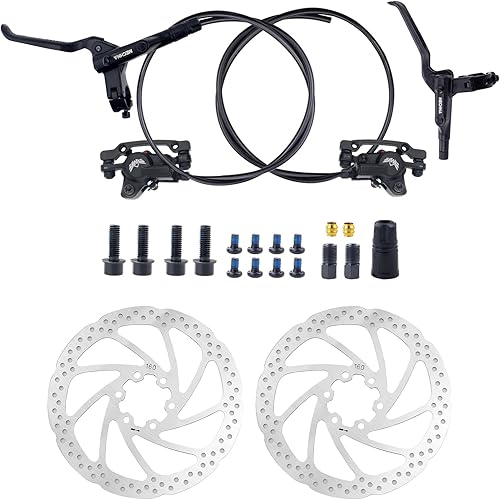 Juego de frenos de disco hidráulico para bicicleta de montaña Kit de freno de disco delantero y trasero - Pinzas de aleación de aluminio, 2 rotores