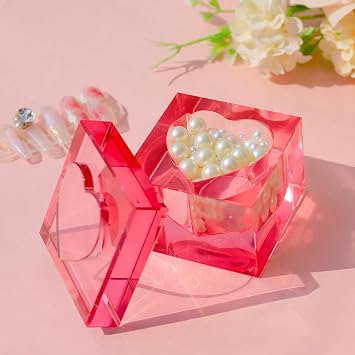 Nail Dappen Dish with Lid, Square Crystal Monomer Dish for Acrylic Nails, Monomer Holder Container for Holding Acrylic Liquid & Powder, Glass Crystal Cup for Acetone Nail Decor Pink