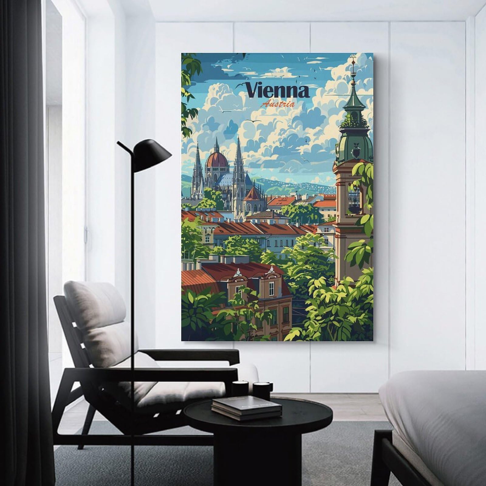 Junmoney Vienna Cityscape Canvas Wall Decor 24x36inch(60x90cm), for Calm Bedrooms, Home Corners Or Flats, An Easy Wall Refresh for Bedrooms