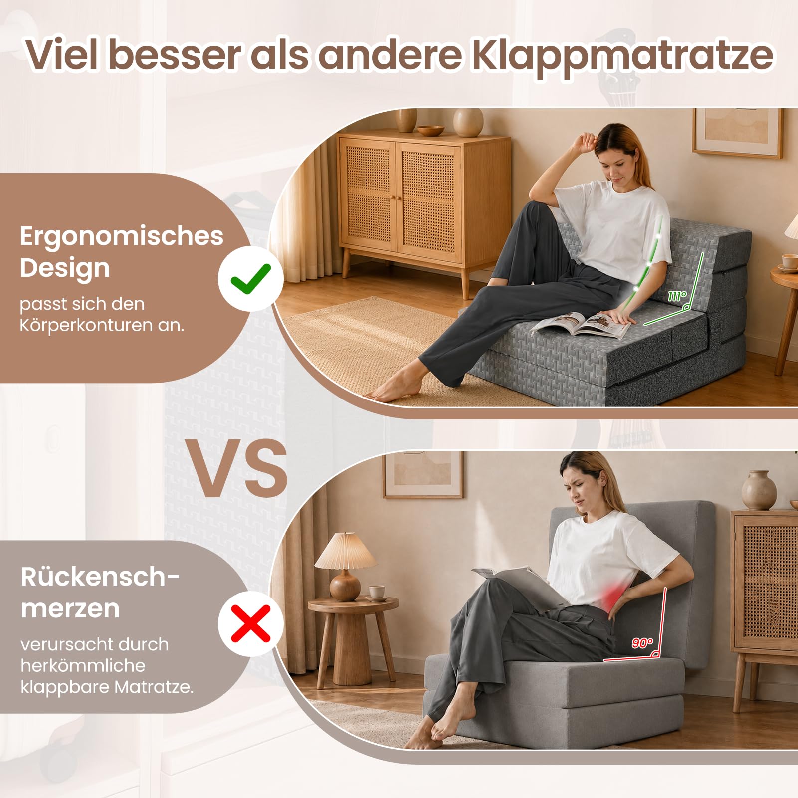 Faltmatratze 75x195x10cm, 3-in-1 Schlafsofa Gästebett Klappbar