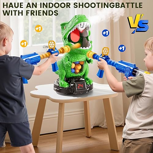 Miniatura 3 de Disparo de dinosaurios movibles para juguetes para niños de 4 a 6 años, juegos electrónicos para niños con 2 pistolas de bomba de aire, registro de