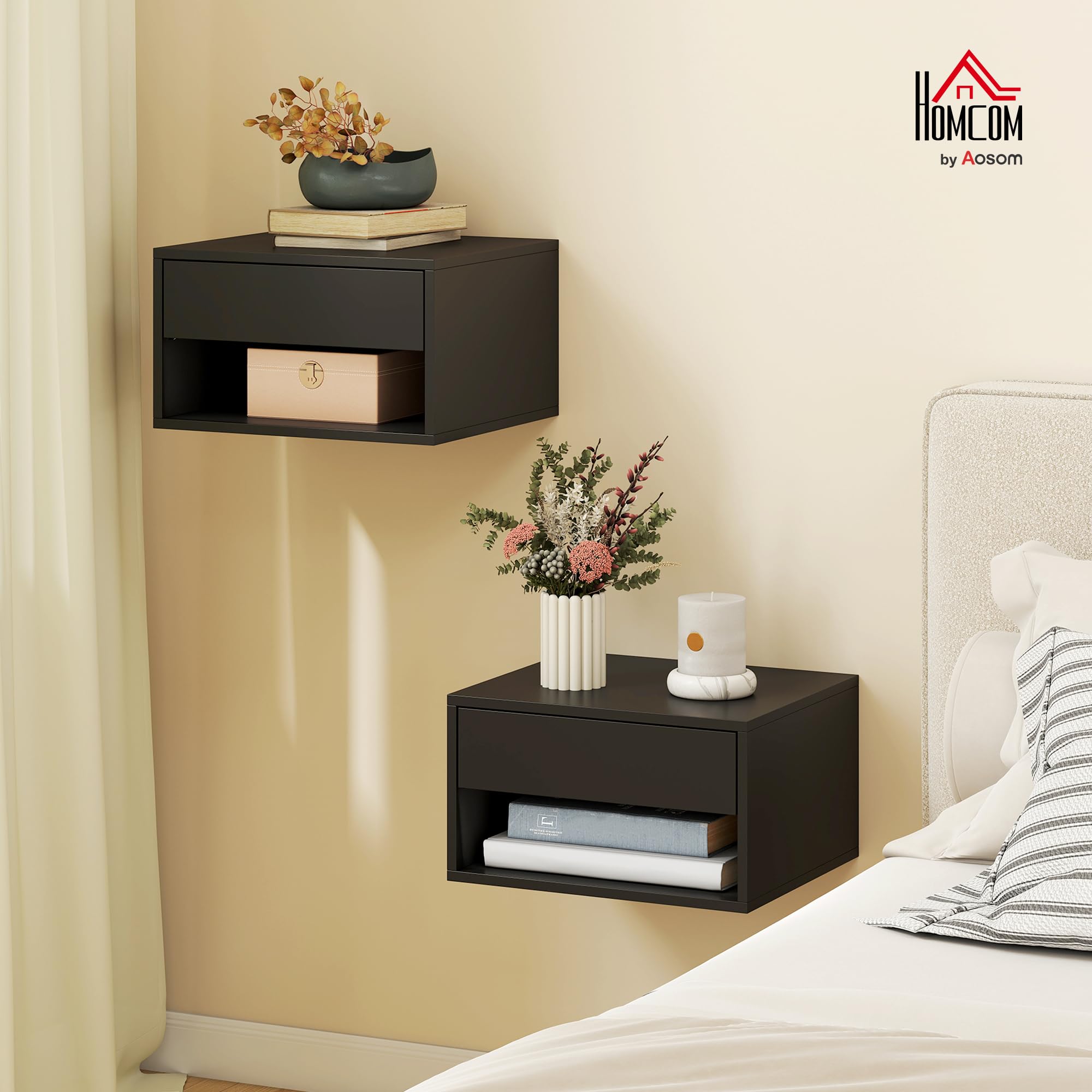 HOMCOM Schwebende Nachttische Set von 2, Schwarz