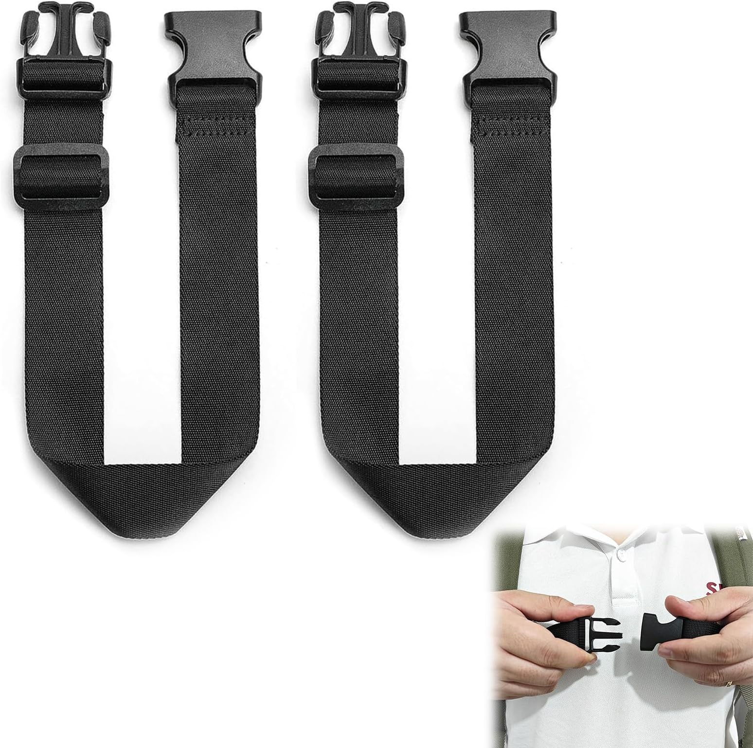 2 PCS Bum Bag Extender, Belt Extender for Fanny Pack Strap Extension, Waist Bag Belts, Adjustable Backpack Chest Strap, Black, 40 cm / 15.7 in