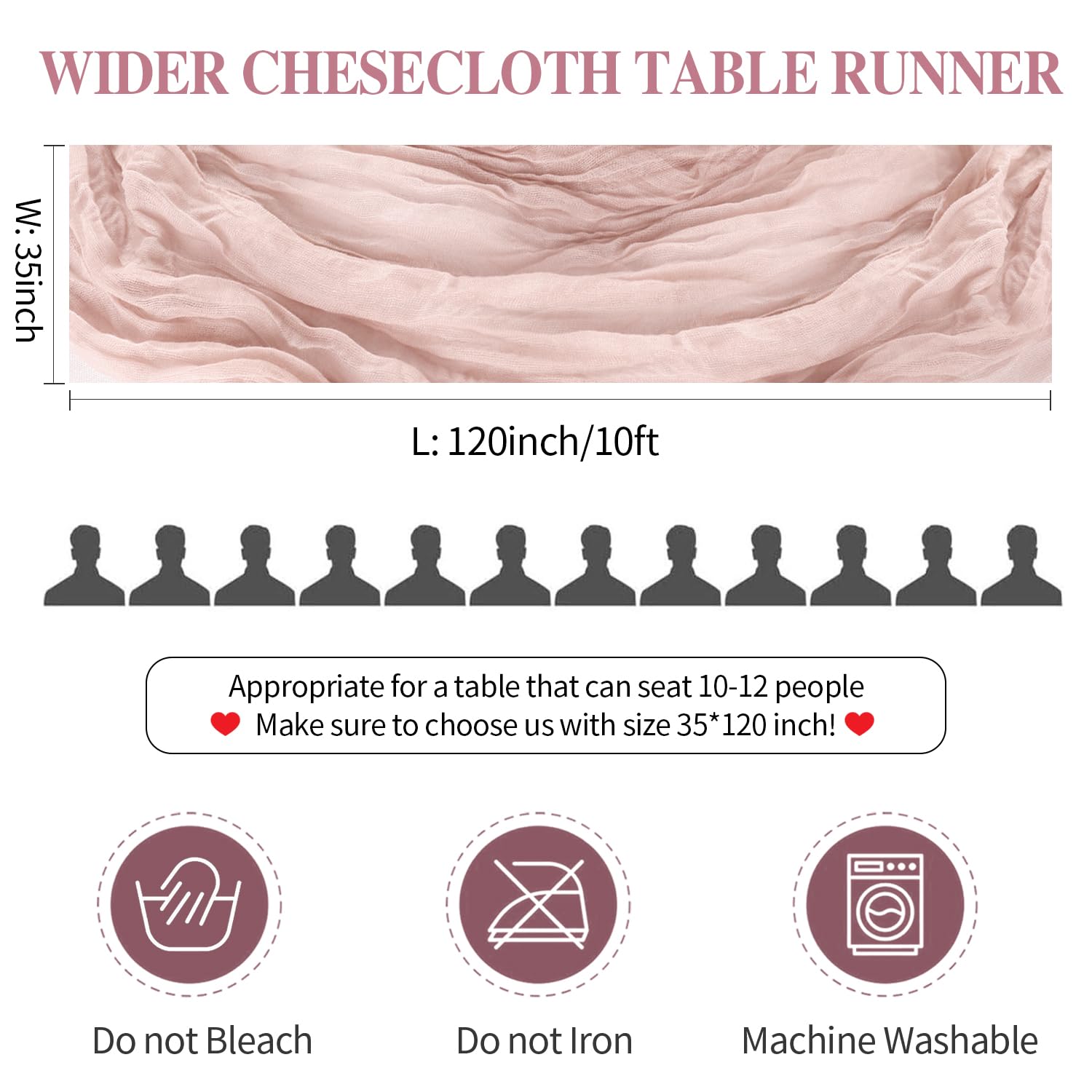 Paquete de 10 caminos de mesa de gasa rosa polvoriento, camino de mesa de gasa de 10 pies, camino de mesa rústico, bohemio, romántico, para boda, decoración de mesa para novia, baby shower,