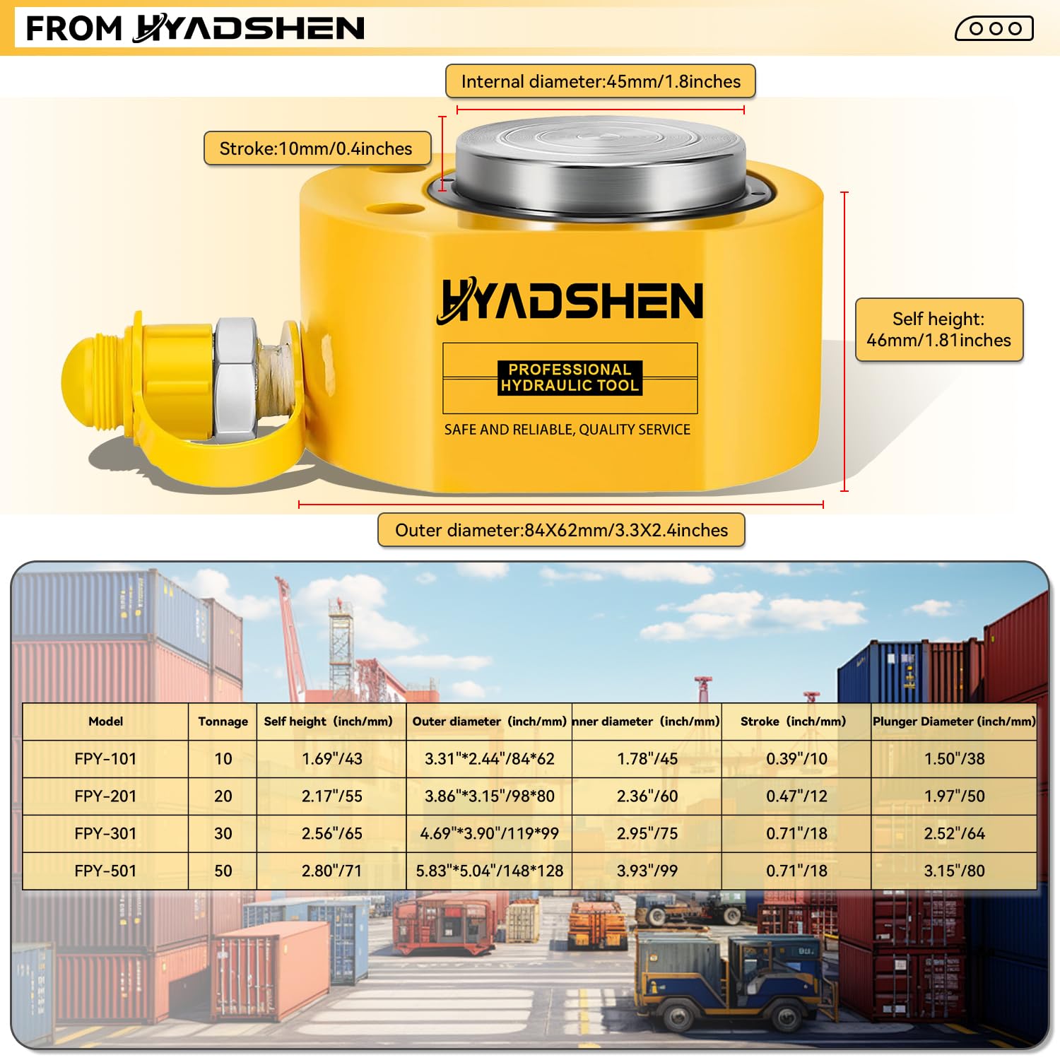 HYADSHEN 10Ton Hydraulic Cylinder Jack,Low Profile Hydraulic Ram Jack,Hydraulic Porta Power Ram Lifting Jack,Industrial Mini Hydraulic Cylinder