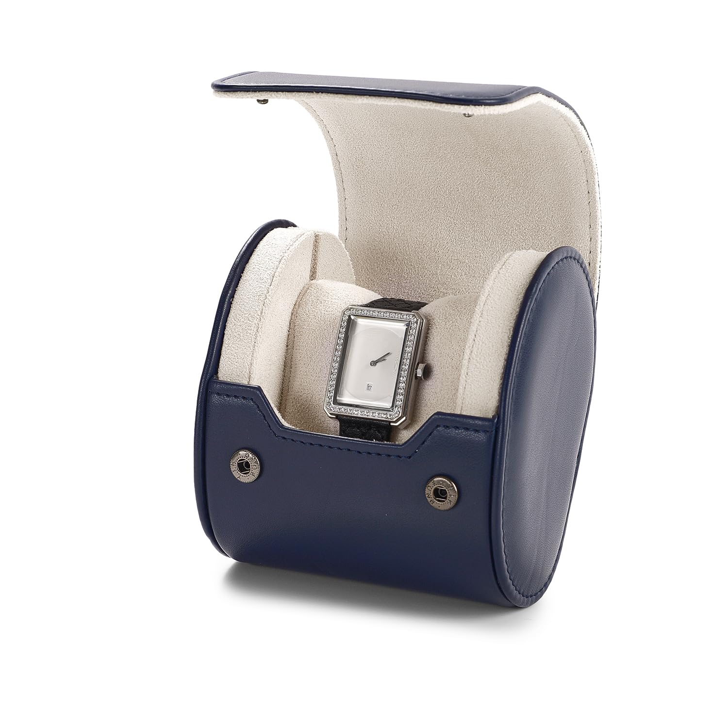 Elegante Cofanetto Porta Orologi Blu Navy, Custodia Singola per Orologio con Cuscino Rimovibile, Organizer Compatto da Viaggio.