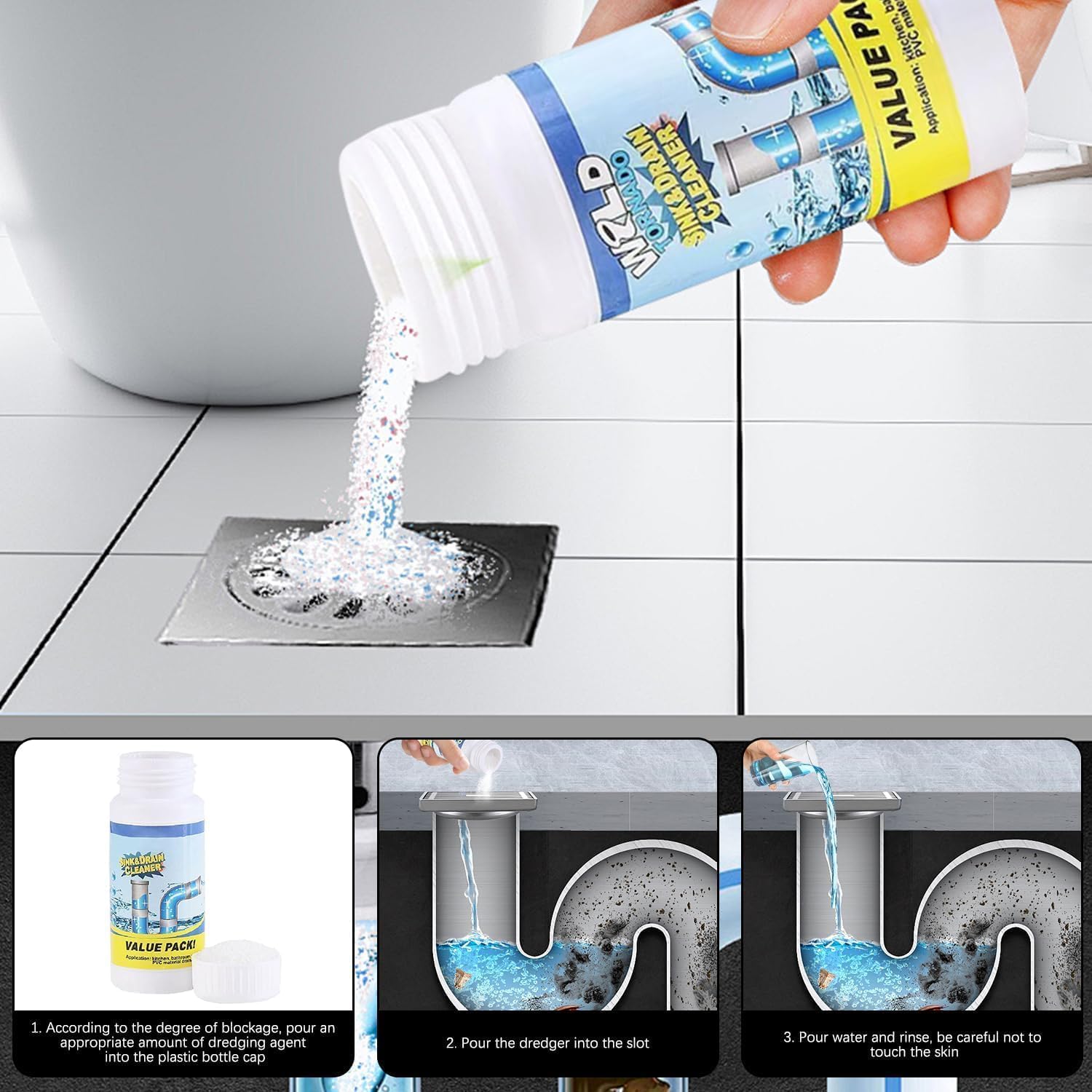 MANTHUMI Powerful Sink & Drain Cleaner Powder | Powerful & Clog Remover Sink Cleaning Powder | Toilet Cleaner, Removes Clogs, in Heavy Duty Clothes Washbasin, Sinks, Pipes (Sink Drain Powder) (1) 3