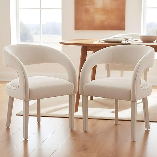 Miniatura 8 de Juego de 2 sillas de comedor de terciopelo verde, modernas sillas de comedor tapizadas con respaldo abierto y brazos, cómodas sillas laterales para