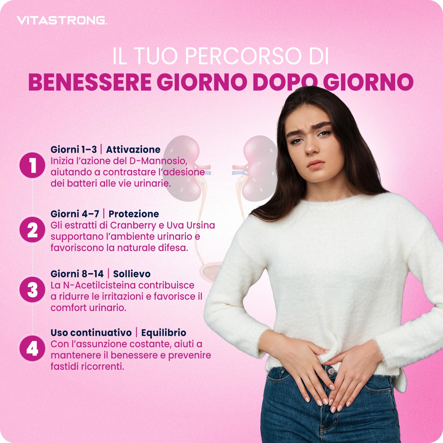 VitaCyst, D Mannosio Puro con NAC N-Acetil-Cisteina, Estratti di Mirtillo Rosso (Cranberry) e Uva Ursina Vegan Integratore Alimentare Vie Urinarie Donna, 60 Compresse Senza Glutine, Lattosio, OGM
