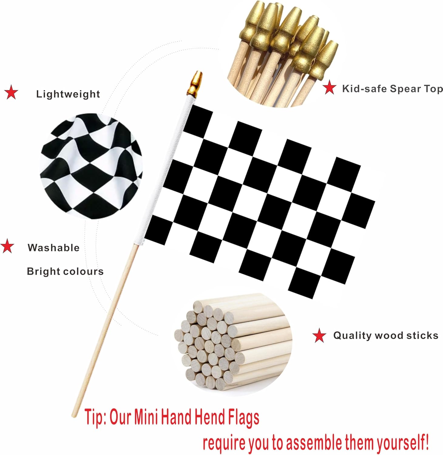 20 Pack Checkered Black and White Flags Multicolor Racing Mini Stick Flags Set Small Miniature Handheld Race Car Flag Decorations for Sports Events,5x8 Inch - Image 4