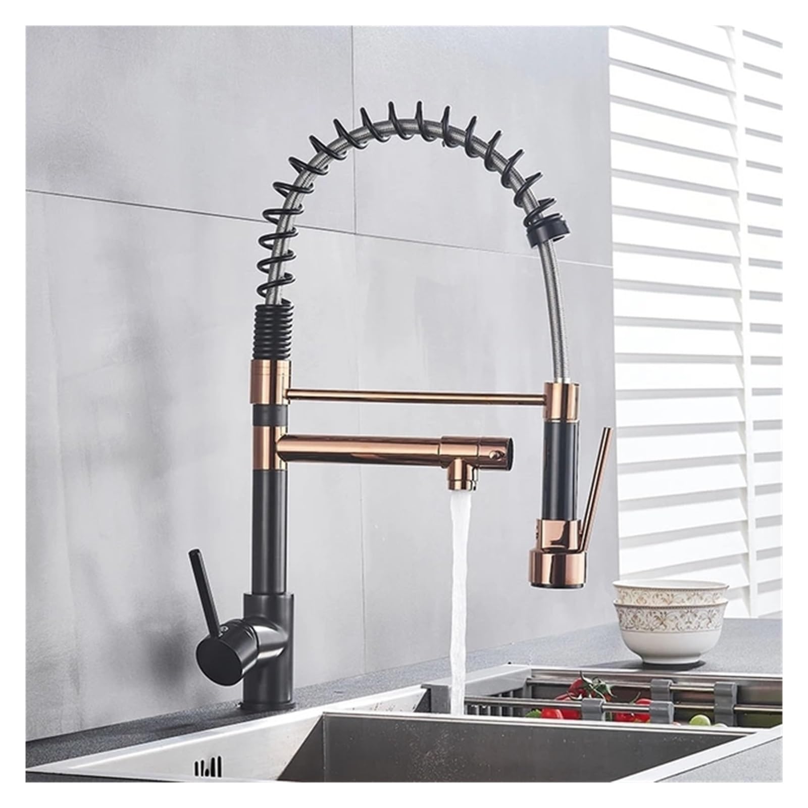 Robinet de cuisine avec douchette extractible et double buse pour évier