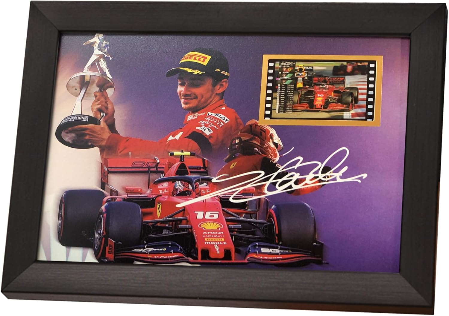 veratwo Signed Leclerc Poster Framed Photo Gift 8x6 Inches,with 1x 35mm Film Display,Cool Formula One F1 Racing Memorabilia Gifts for Charles Leclerc Fans