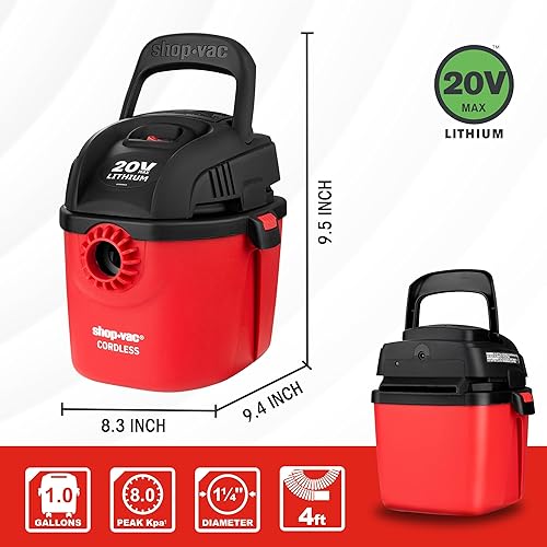 Miniatura 2 de Shop-Vac Aspiradora inalámbrica en seco y húmedo, aspiradora inalámbrica de 8.0 Kpa de pico con soporte de pared de mango plegable y accesorios