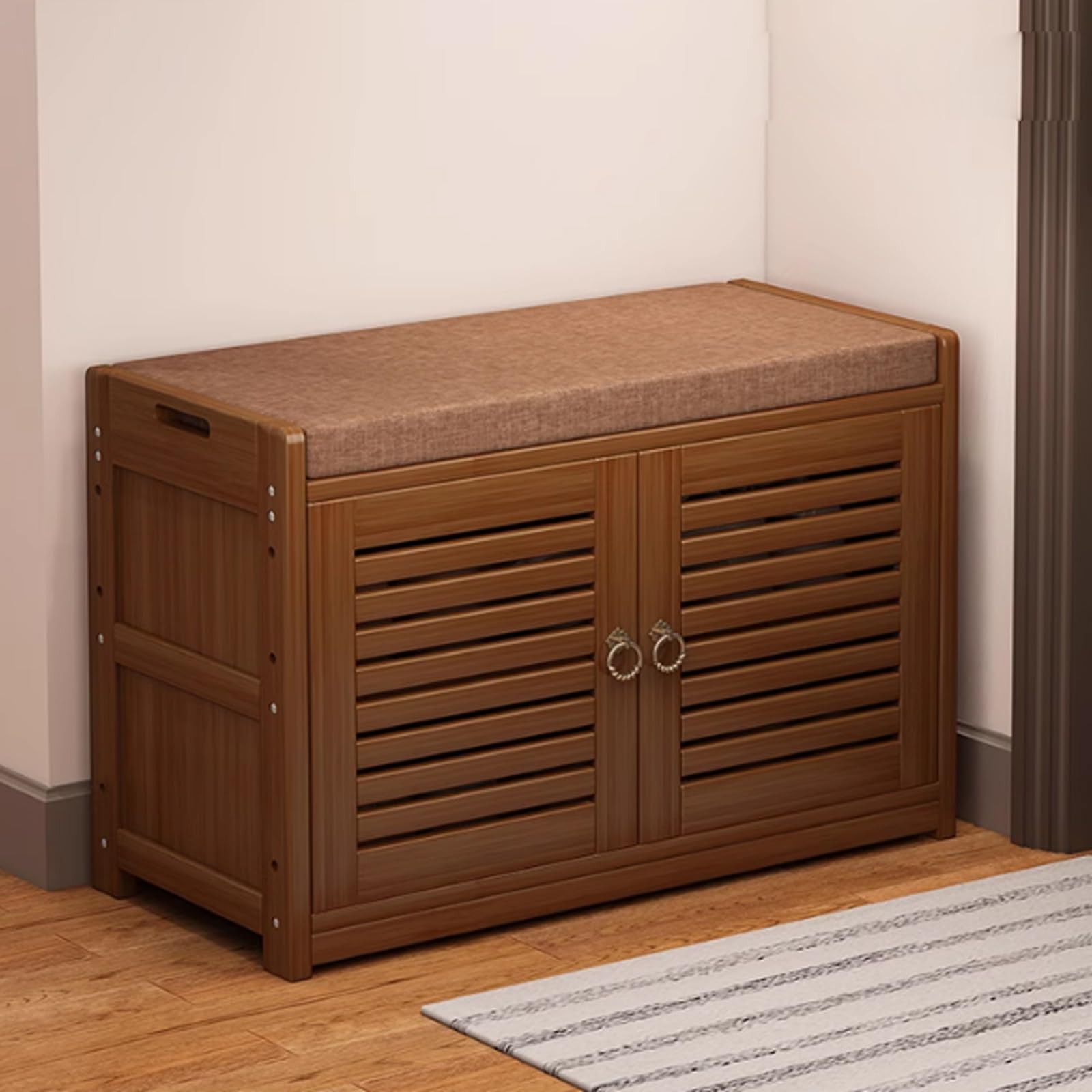 Banc à chaussures en bambou Générique avec étagère de rangement compacte pour couloir