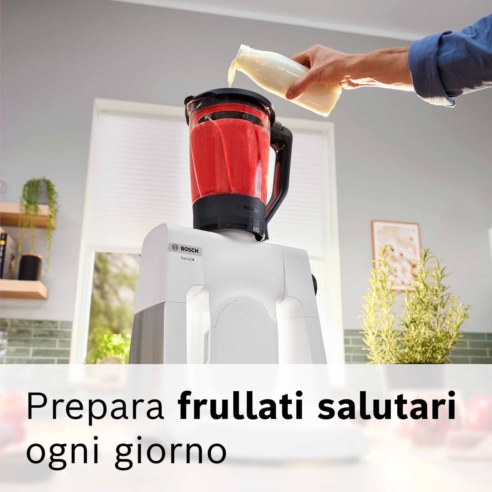 Bosch Serie 6 Planetaria MUMS6EW22, Potente Motore da 1600 W, Ciotola XXL da 5.5 L in Acciaio Inox, Frusta e Ganci, Dischi Vari, Frullatore, Accessori Inclusi Lavabili in Lavastoviglie, Bianco