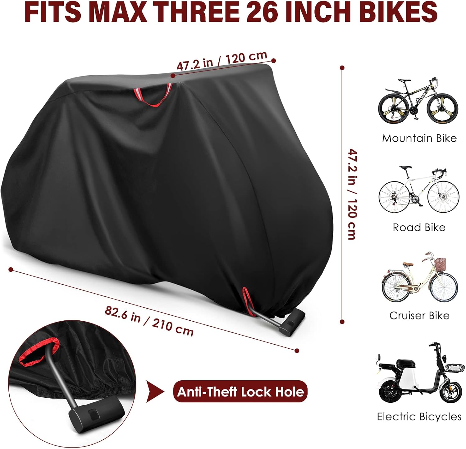 Bike Cover Outdoor Storage Waterproof: For 1, 2 or 3 Bicycles for Travel Transport on Rack Hitch 210 D Oxford Tarp Windproof Rain Proof Anti-UV for Motorcycle Bike Mountain Road Electric Cruiser : Sports & Outdoors