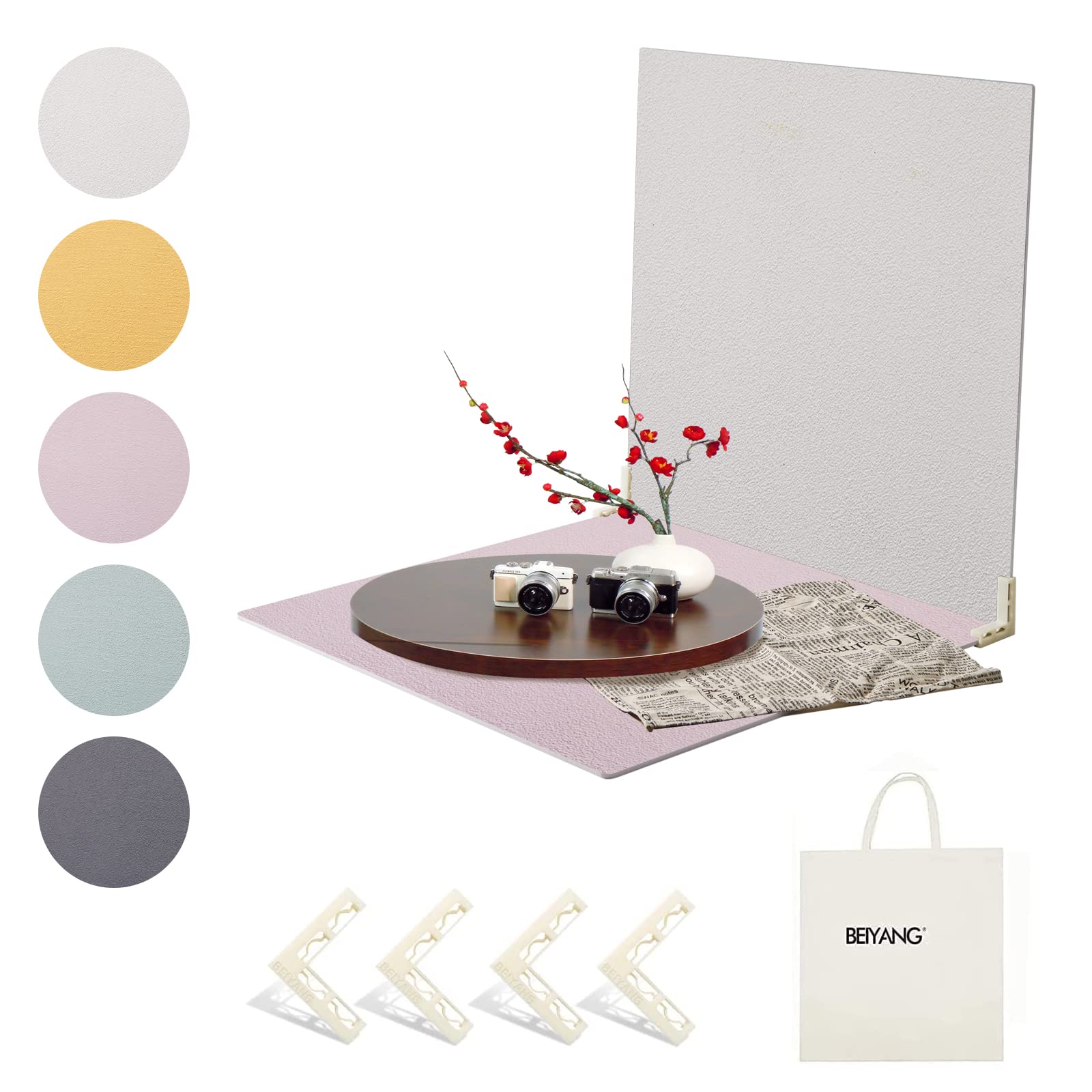 Food Photography Backdrops 5PCS Photo Backdrop Boards 16x16 inch Marble/Wood/Cement Photography Backdrop Boards with 4 Bracket 1PCS Canvas Bag Soild Waterproof Backdrop for Food Photography