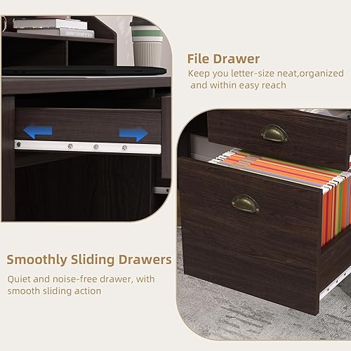 Miniatura 5 de 4 EVER WINNER Escritorio pequeño con cajones, escritorio de oficina con cajón de archivos y soporte para monitor, escritorio de escritura mesa de