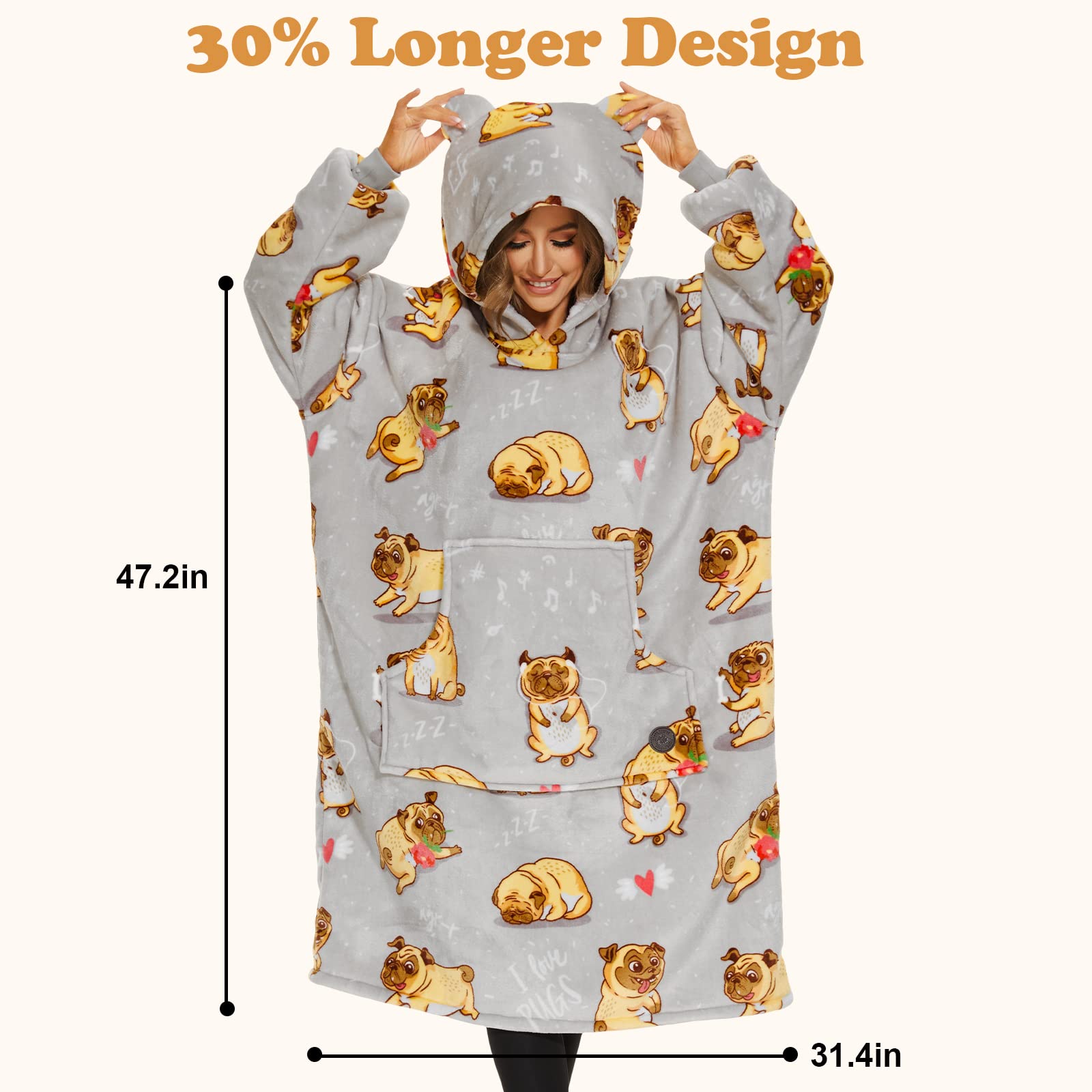 THREE POODLE Felpa Coperta Oversize con Cappuccio, Felpa Gigante Coperta Indossabile con Maniche, Coperta con Cappuccio Ultra Morbida e Calda, Cozy Hoodie Felpa Pile per Donna,Uomini e Bambini, Regalo