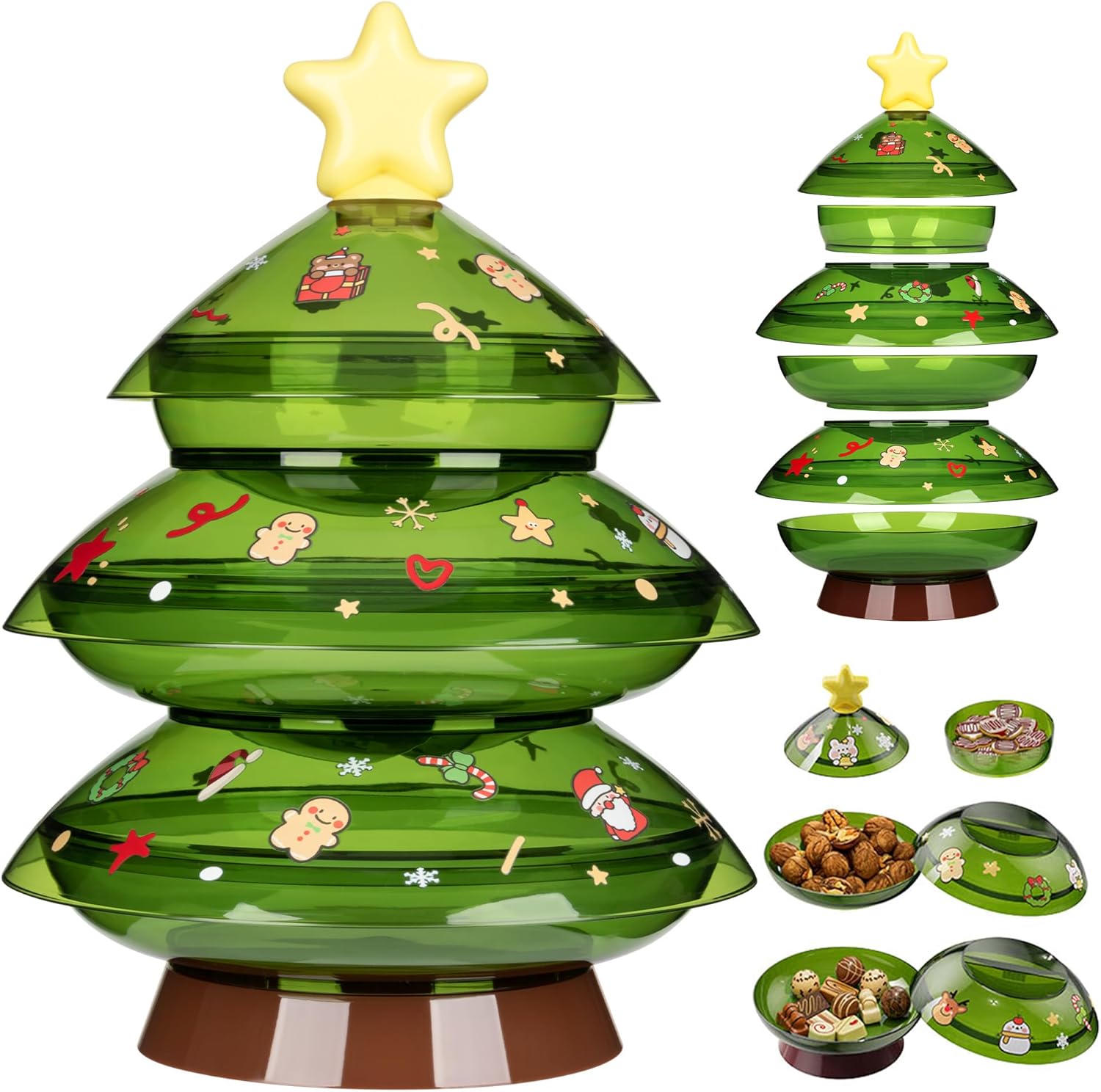 Christmas Candy Dish with Lid, Candy Platter Dish Serving Snack Box Container Decorative Plates for Xmas Holiday Party