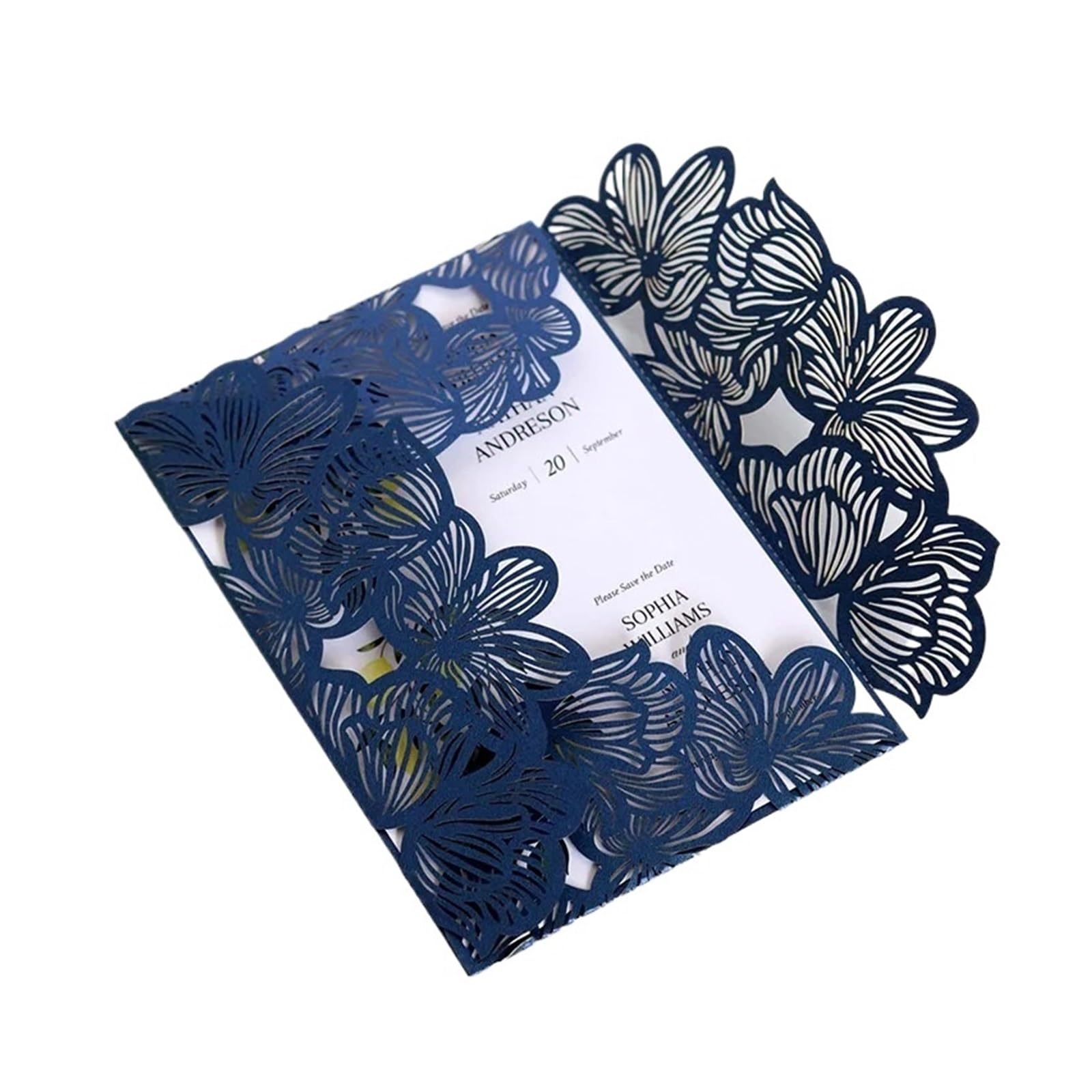 Invitaciones Boda 25/50pcs Wedding Invitations Card Elegant Rose Flower Fold Greeting Birthday Engagement Party Decoration(Blue Cover and inner,50pcs)
