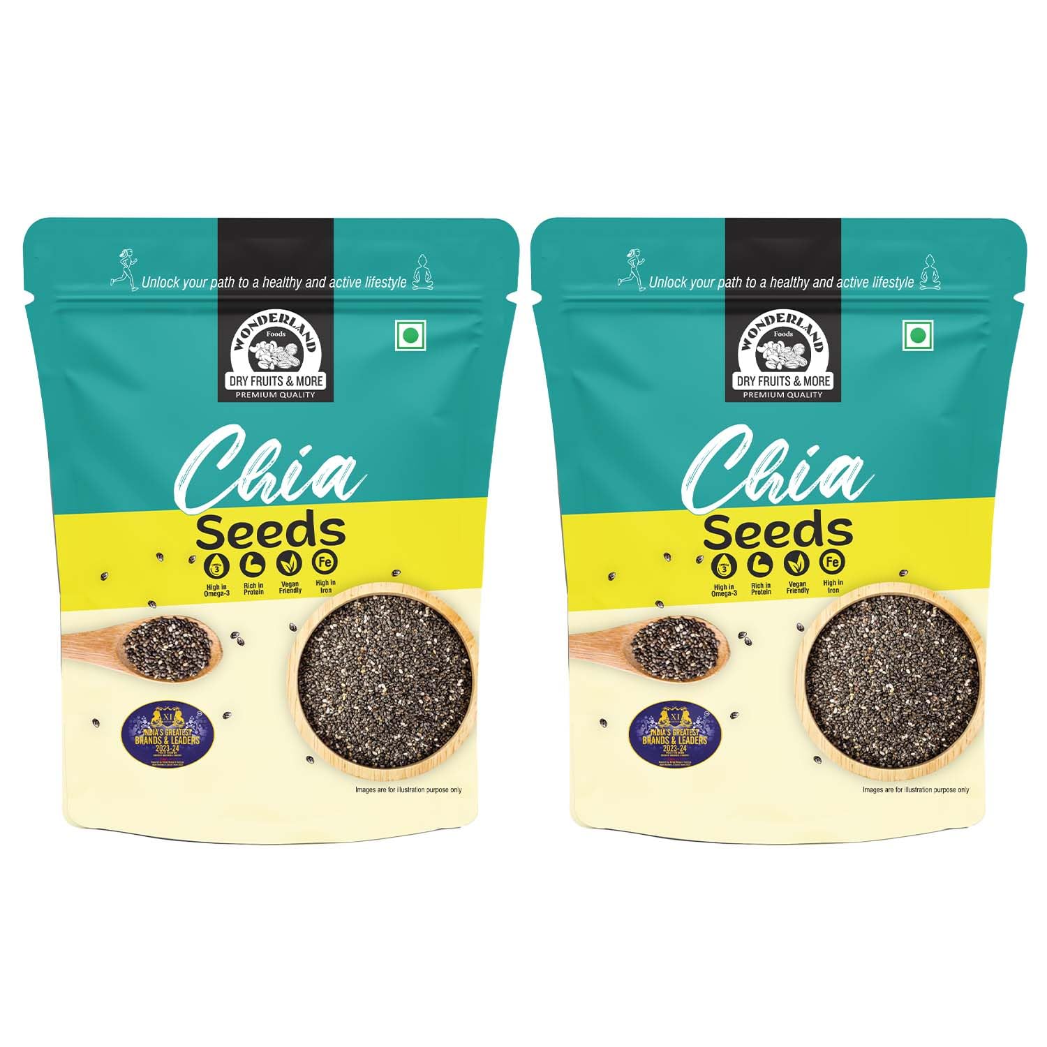 Wonderland Foods 500g (250g X 2) Raw & Unroasted Chia Seeds Pouch Pack of 2 | Rich in Fiber & Omega - 3 | Healthy Sabja Seeds for Weight Management | Immunity Booster Dieting Snack