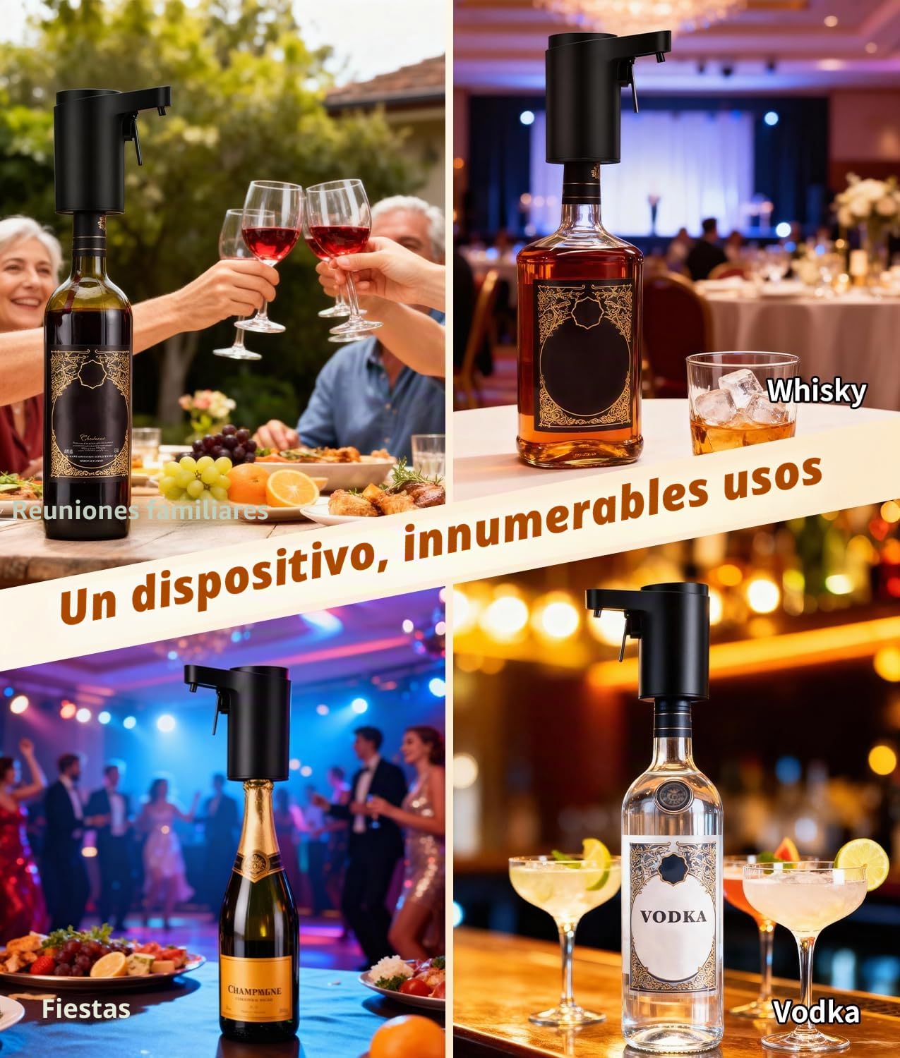 PAHTTO Decantador de vino eléctrico, aireador de vino, bomba de licor de whisky con una sola mano, dispensador, vertedor, regalo de cumpleaños ideal para familiares y amigos (negro)