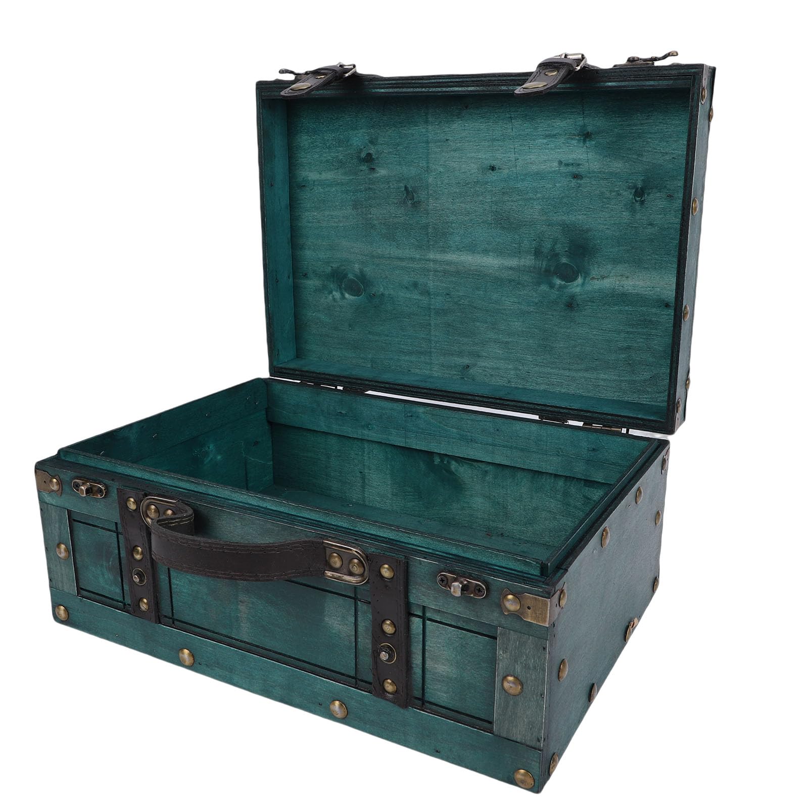 Pssopp Baúl de Cajas de Almacenamiento, Caja de Maleta con Asa de Cuero de PU con Tapa con Bisagras para Colección de Joyas, Accesorios de Fotografía, Equipaje Vintage de Madera, Baúl de Equipaje