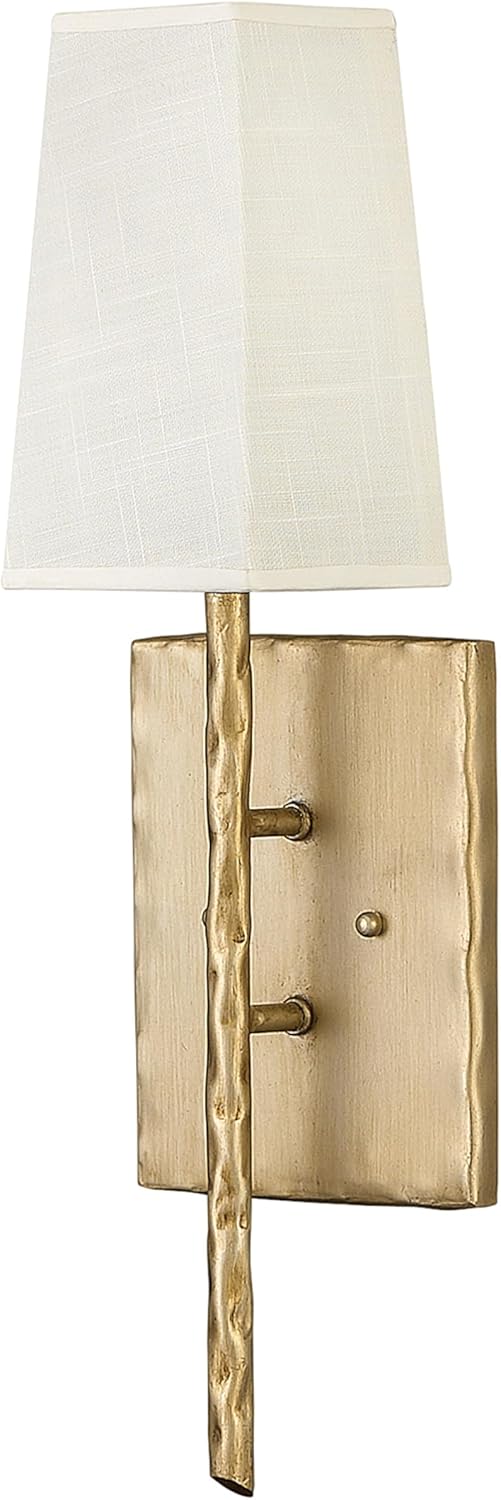 Hinkley Tress Single Light Wall Sconce, Hand Hammered Details, Off-White Textured Shade, ADA Compliant, Champagne Gold Finish