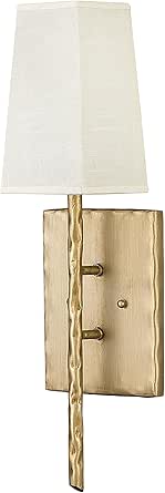 Hinkley Tress Single Light Wall Sconce, Hand Hammered Details, Off-White Textured Shade, ADA Compliant, Champagne Gold Finish