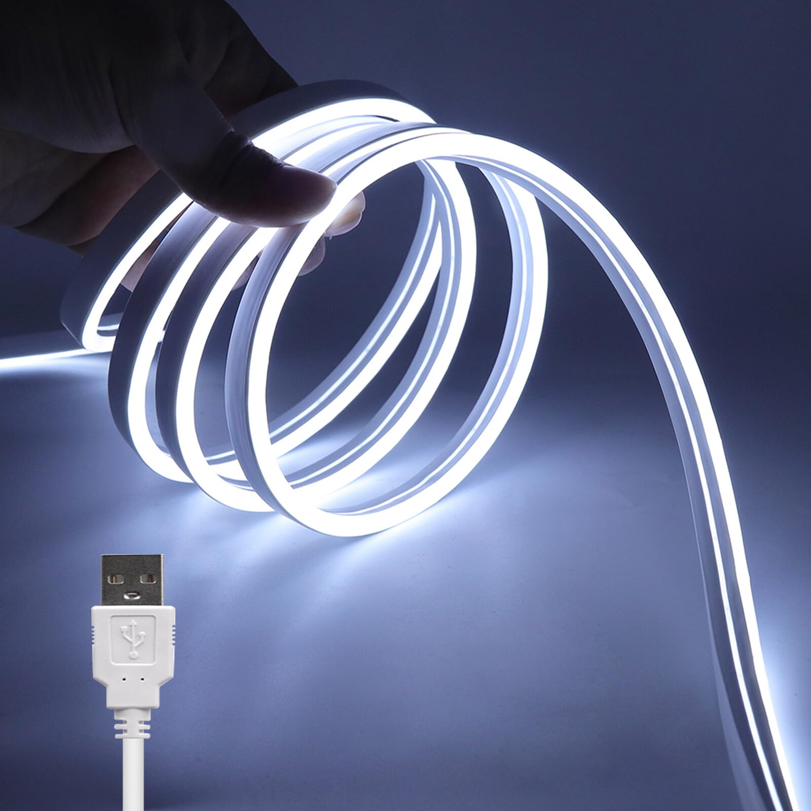 KAFULA 5V LED neon Light with Button on/Off, USB Powered, SMD 2835 LED Strip CRI85+, Suitable for Bedroom, Kitchen, Garden, Living Room Decoration [1m, White Light 6000-6500K]